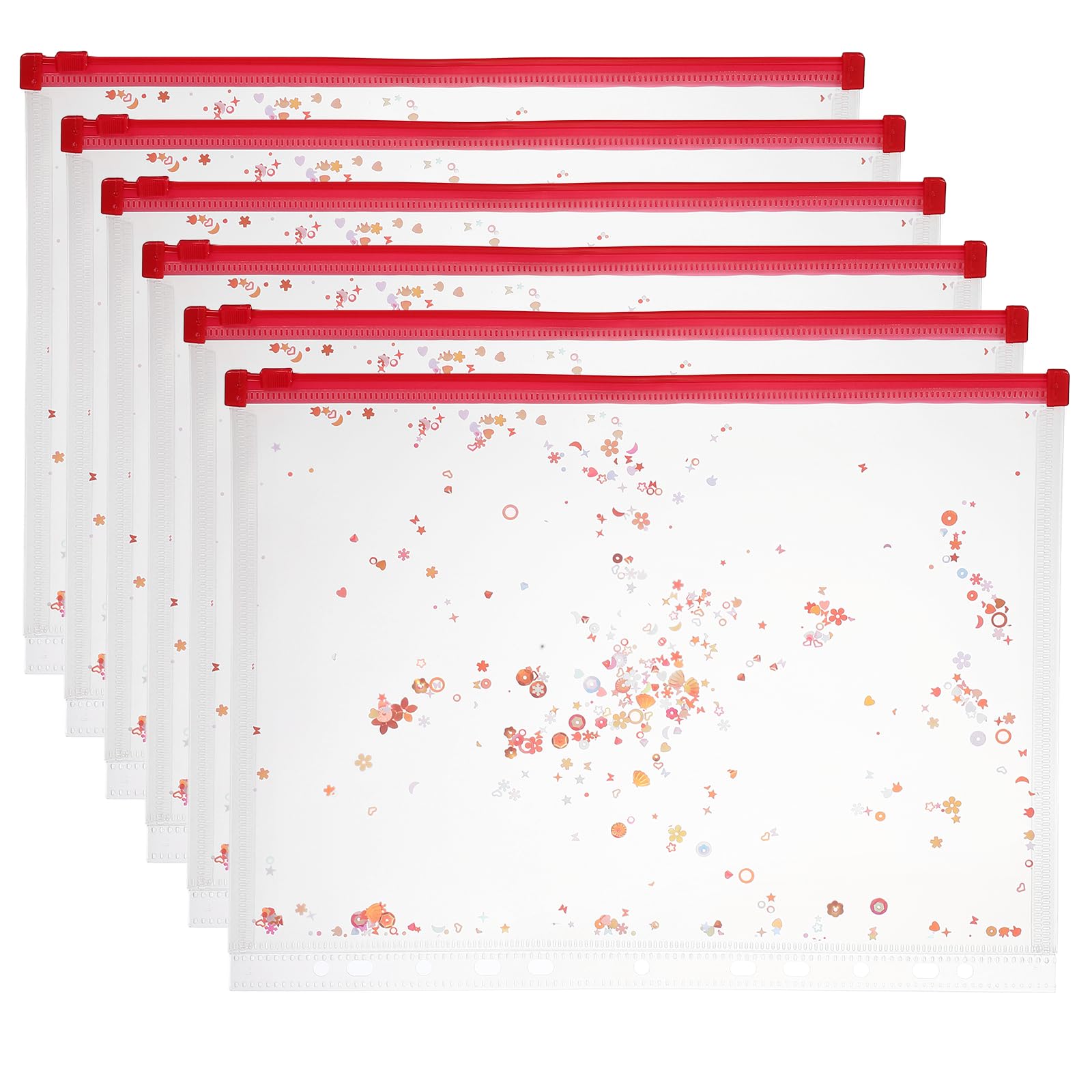 PATIKIL 6Pcs A4 Plastic Binder Zipper, Binder Pockets 12 x 9 Clear Envelope Folders Planner Waterproof Pouch Filing with Sequin Decor for Document Notebook Card Organizer, Red โ image 1
