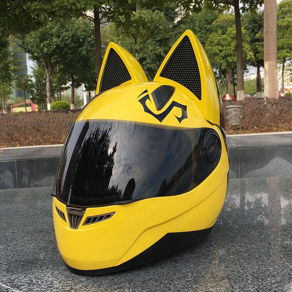 Casque moto oreilles de chat GUO jaune pour rouler visible et protégée
