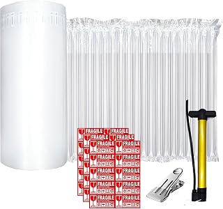 Bubble Cushioning Wrap Roll,10inx164ft,Inflatable Air Column Wrap for Heavy Duty Packing/Moving,Breakable Shipping Supplies,Packing Materials,with 30 Fragile Stickers and Pump