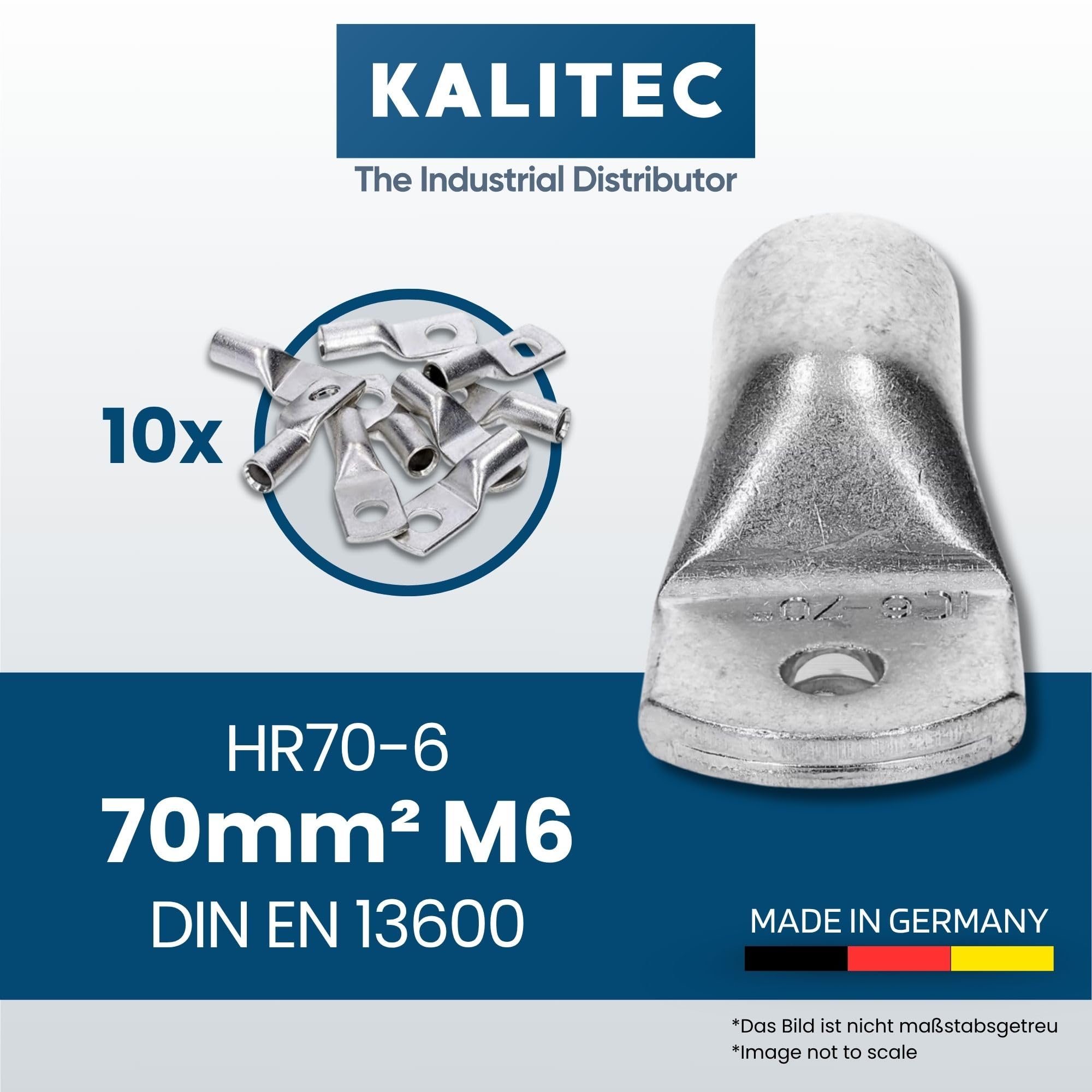Kalitec HR70-6 - 10 capicorda tubolari, 70 mm², M6, senza foro di vista, Made in Germany