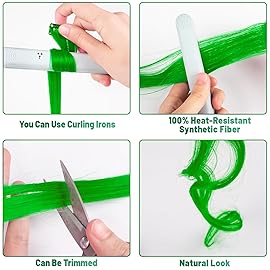 TOFAFA 22 inch Colored Hair Extensions Long Straight Hairpiece,Colorful Party Highlights Neon Green Clip in Synthetic Hair Extensions for Women Kids Girls Christmas New Year Cosplay Gift(10 PCS Green)