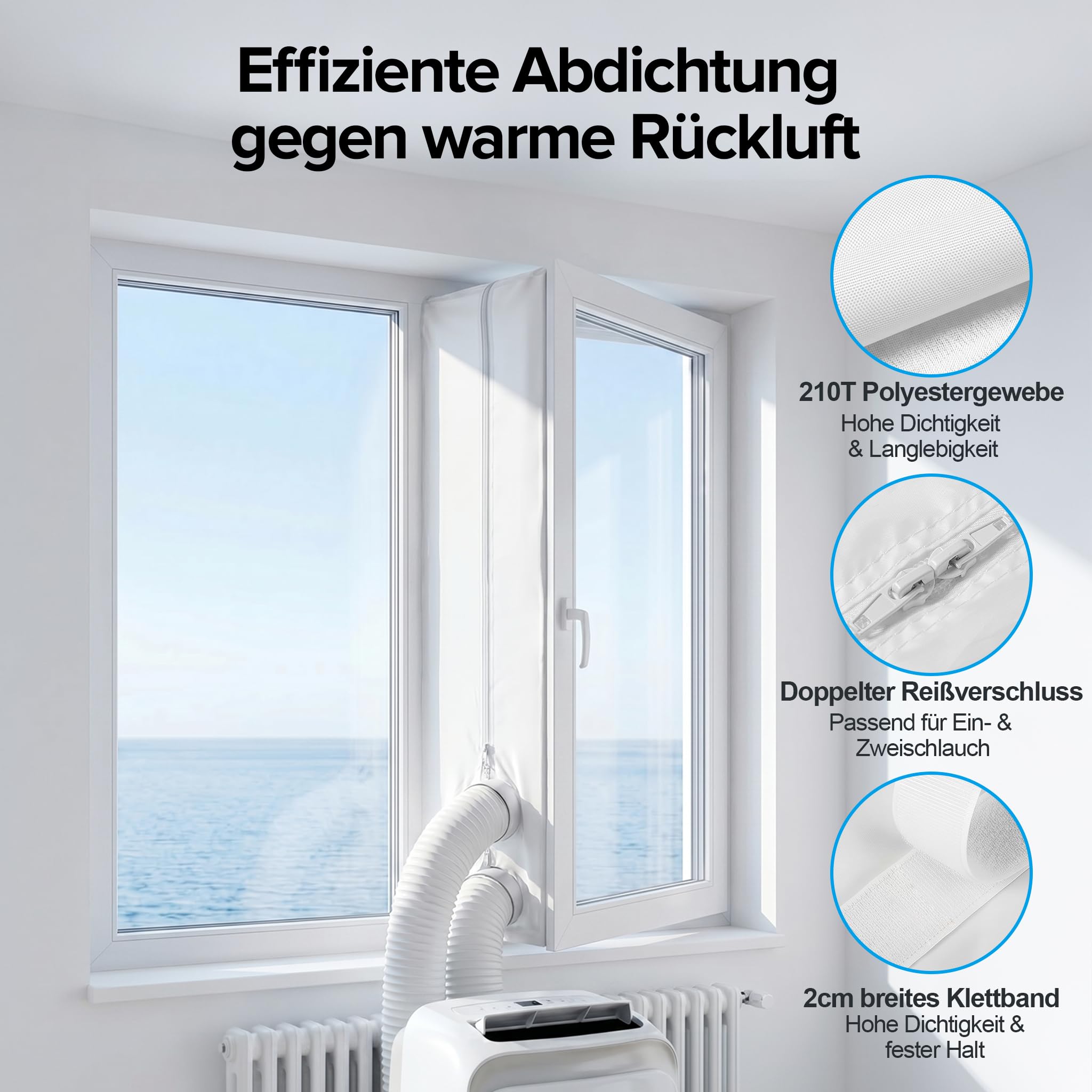 Klimaanlage Fensterabdichtung 560cm Ohne Bohren Wasserdicht Reißfest für Mobile Klimageräte Wäschetrockner Ablufttrockner