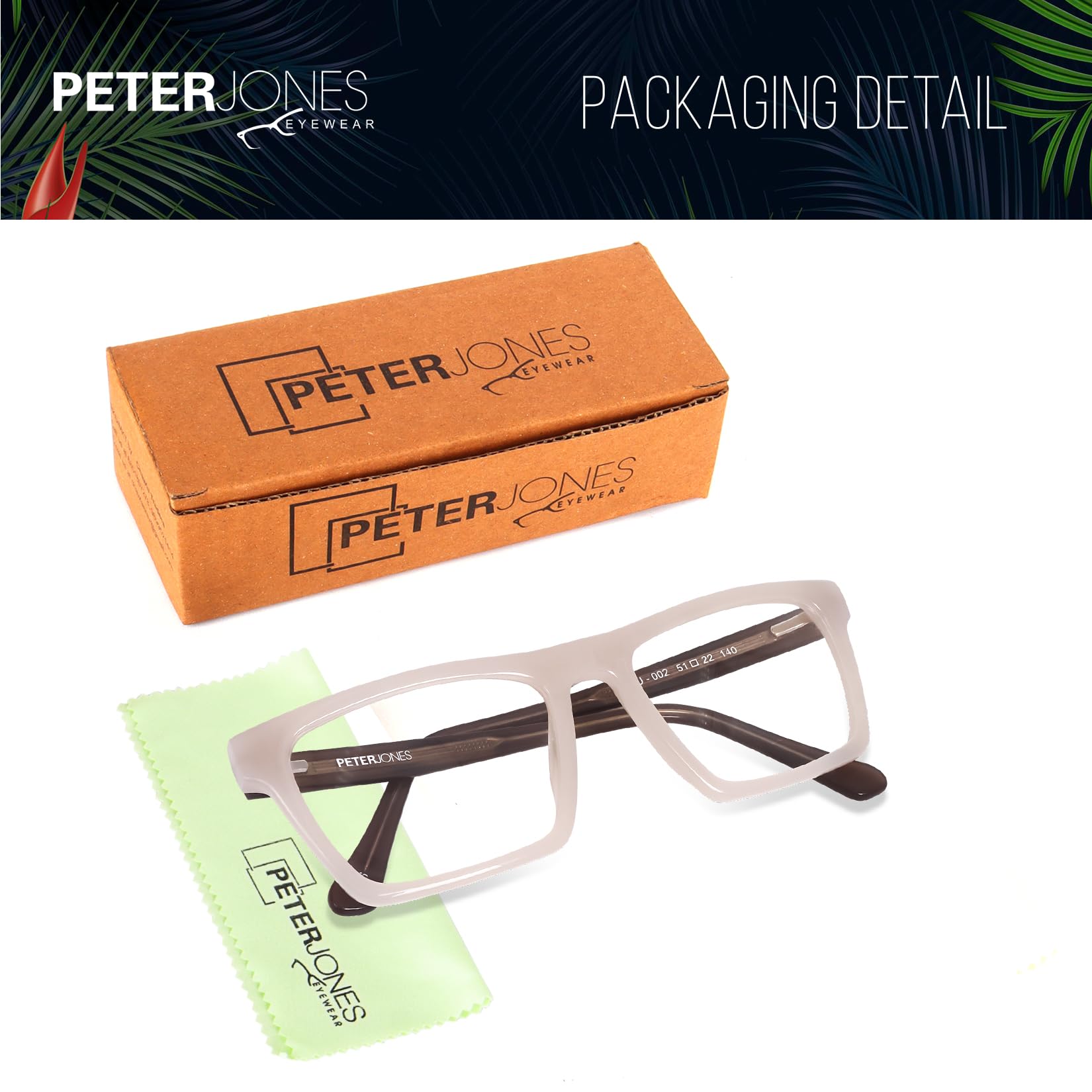 Peter Jones Cream/Brown Acetate Unisex Large Broad Style Premium Spectacle Frame with Spring Hinges (U002CR) - Image 8 thumbnail