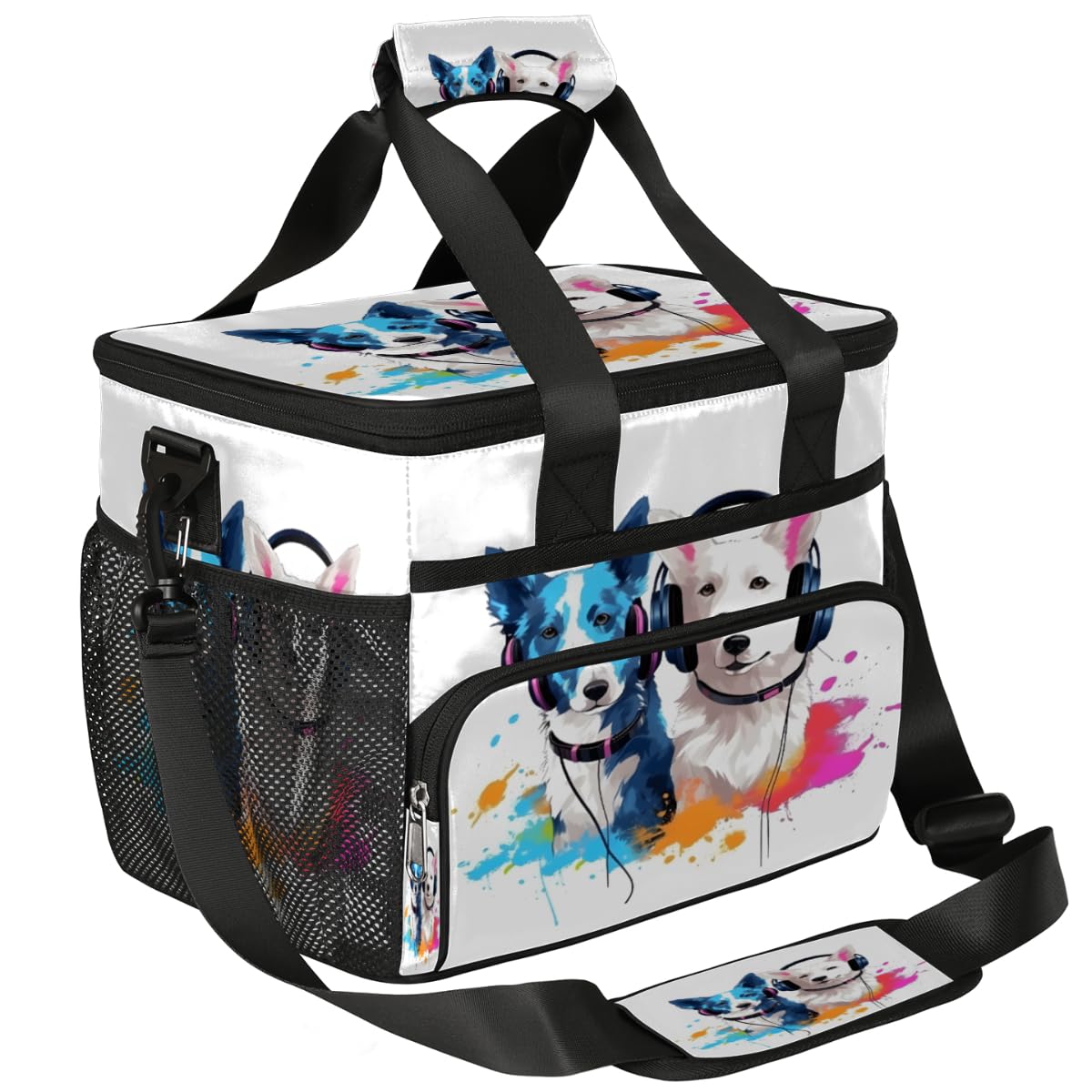 Dogs Insulated Picnic Backpack Lunch Box for Women Men Picnic Basket Tote Lunch Bag Picnic Bag Portable Lunch Bags for Picnic, Beach, Work, Trip,Office, Camp Dog Listen Music