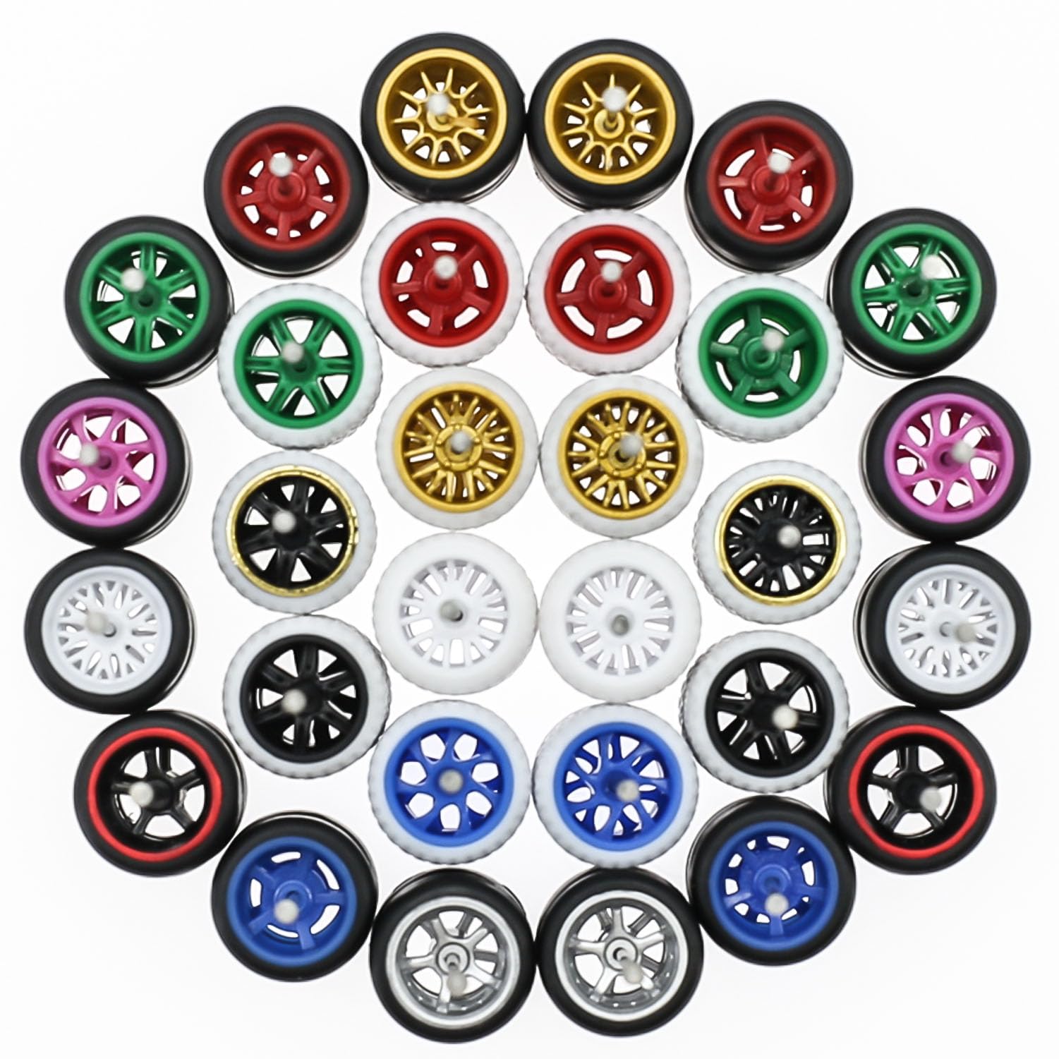 BrickBounty 1/64 Wheels & Tires for 1/64 Scale Cars (10 Sets Packaging), Random Color Rims Tires Set for 1/64 Scale Toy Cars