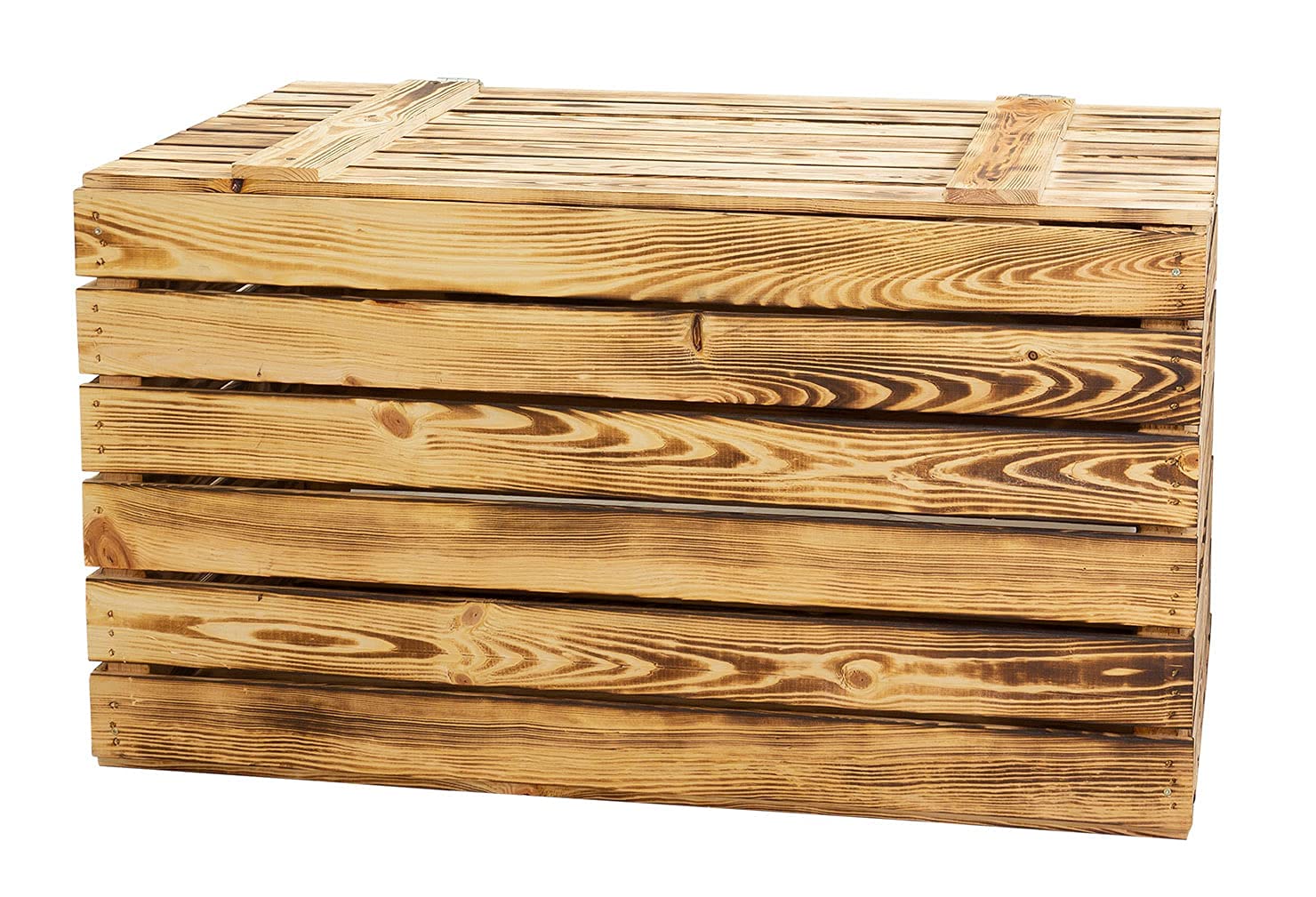 Holzkiste mit Deckel groß geflammt 80x50x39 cm