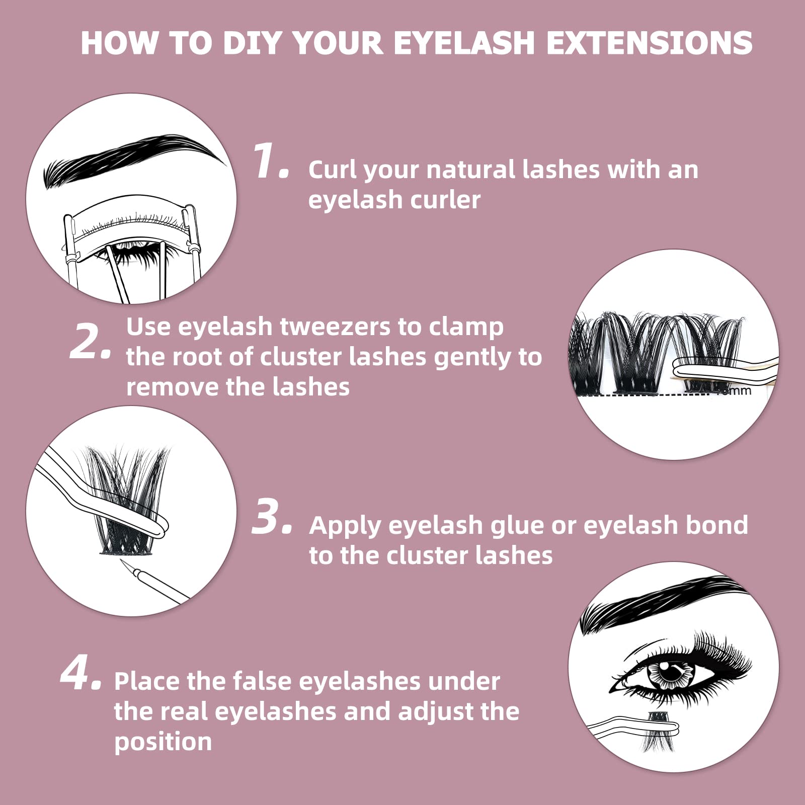 QUEWEL DIY Cluster Lashes - Individual Volume False Eyelashes, Soft & Light, Segmented, For Makeup Home Use (Honey01-D-MIX8-16mm) — view 7