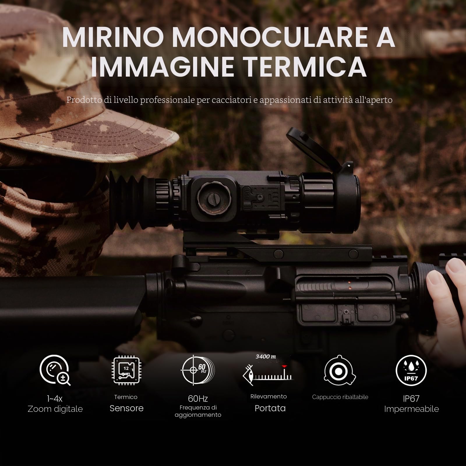 Cannocchiale Termico per Fucile X350 Display Micro-OLED HD 1024x768 1100m 35mm 10h WiFi 64GB