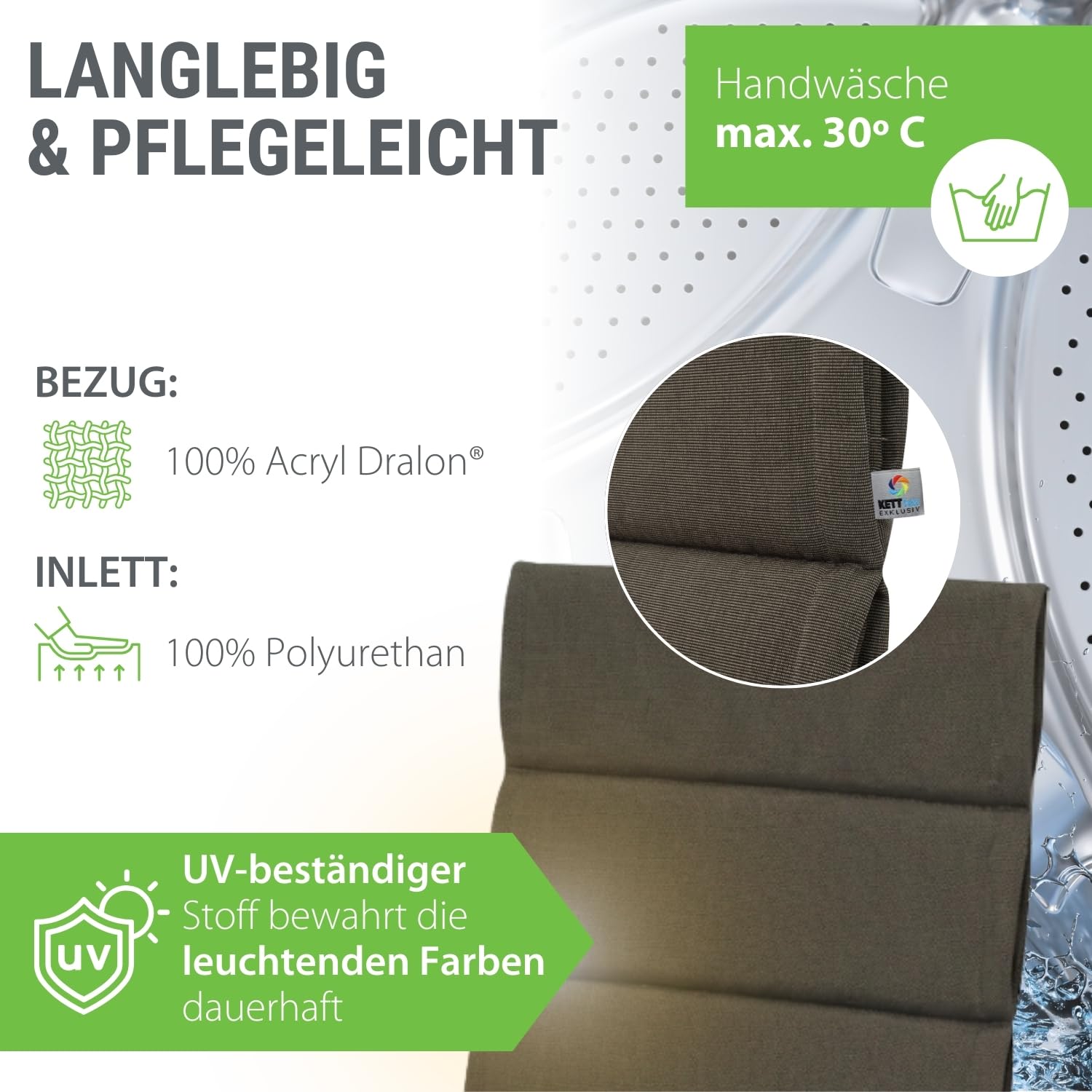 Auflage Liege dunkelgrau I Gartenliege Polster 200x60x4cm I hochwertige & Pflegeleichte Liegenauflage I Wetter- & formbeständige Liegen-Auflage I KTH1 Liegestuhlauflage