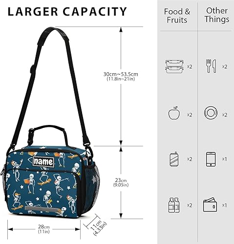 Miniatura 2 de Bolsa de almuerzo personalizada con diseño de calavera bailarina, para niños y niñas, con tu nombre, lonchera aislada para la escuela, viajes, picnic