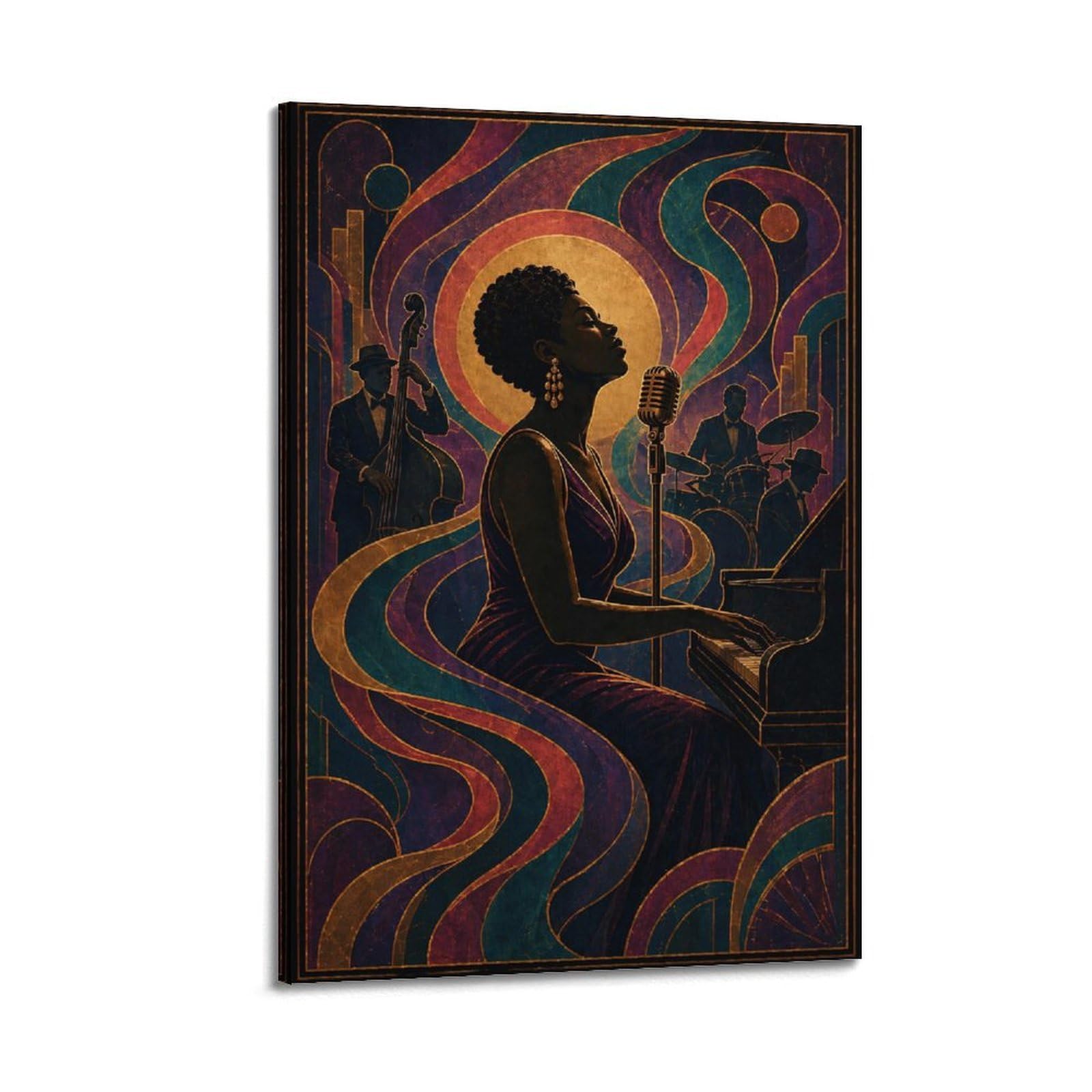 Okngb Frame-Style Vintage Harlem Style Jazz Band Club Poster Decorative Painting Canvas Art Picture 24X36inch(60X90cm)