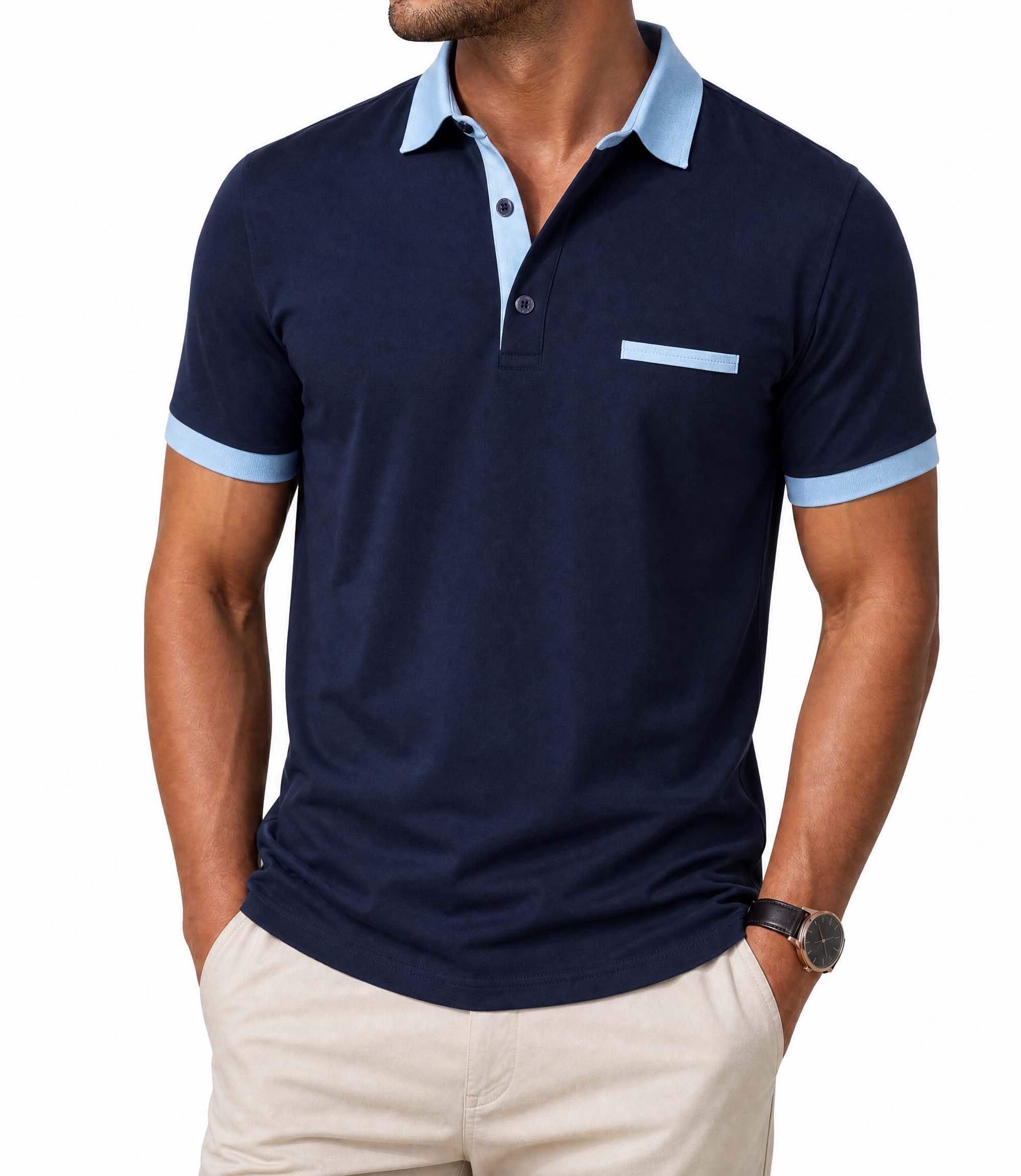 GLESTORE Herren Kurzarm Poloshirt mit Kontrastdetails Normale Passform