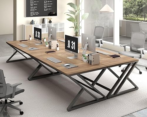 Miniatura 7 de HSH Escritorio largo rústico para computadora, mesa de oficina industrial grande de metal de madera, estación de estudio de trabajo de escritura,