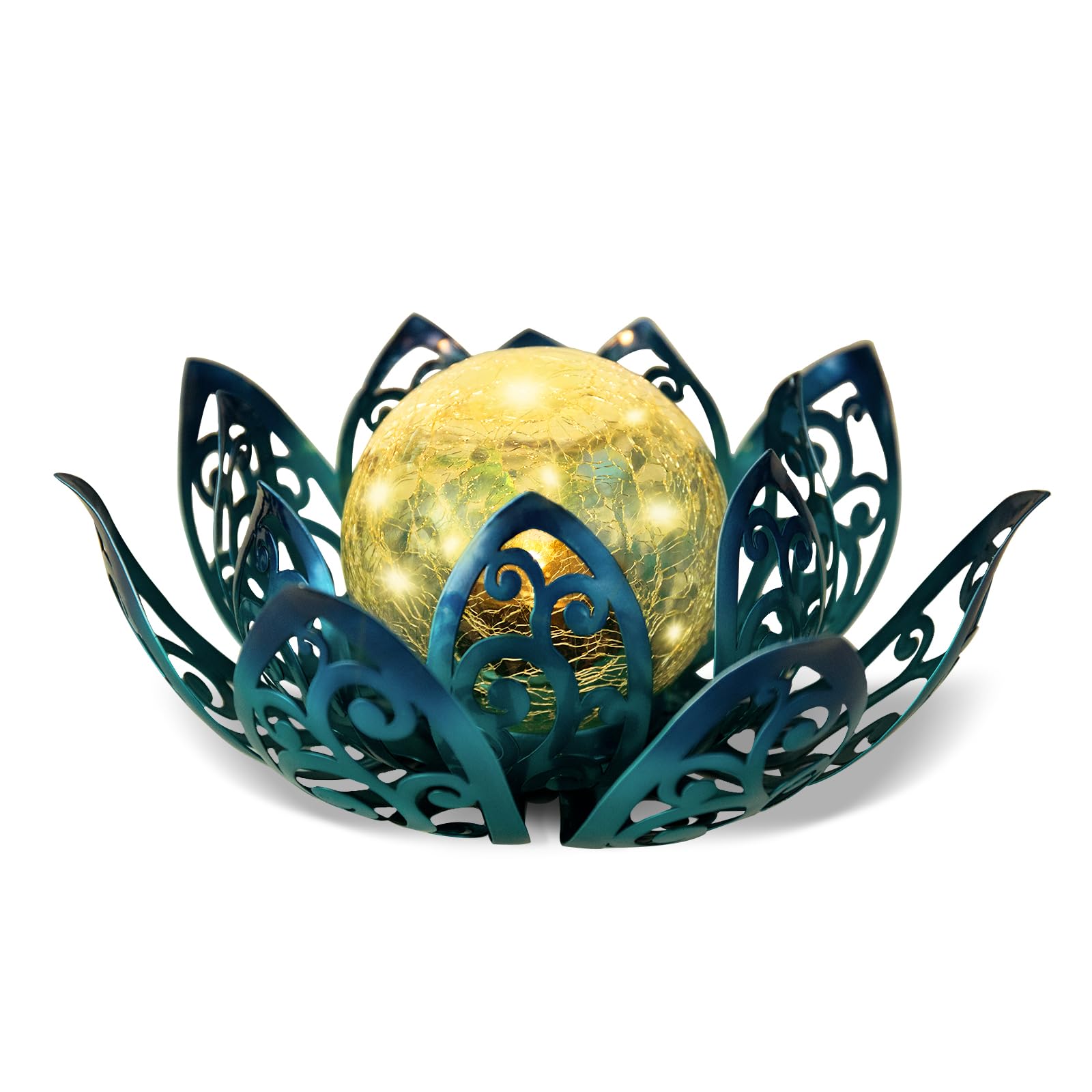 Afirst Solar Lights Outdoor, Lotus Lamp Garden Decor Metal Crackle Glass Solar Lantern Decorative Waterproof Tabletop Landscape Path Light LED Table Light for Patio,Lawn,Walkway,Tabletop,Pathway