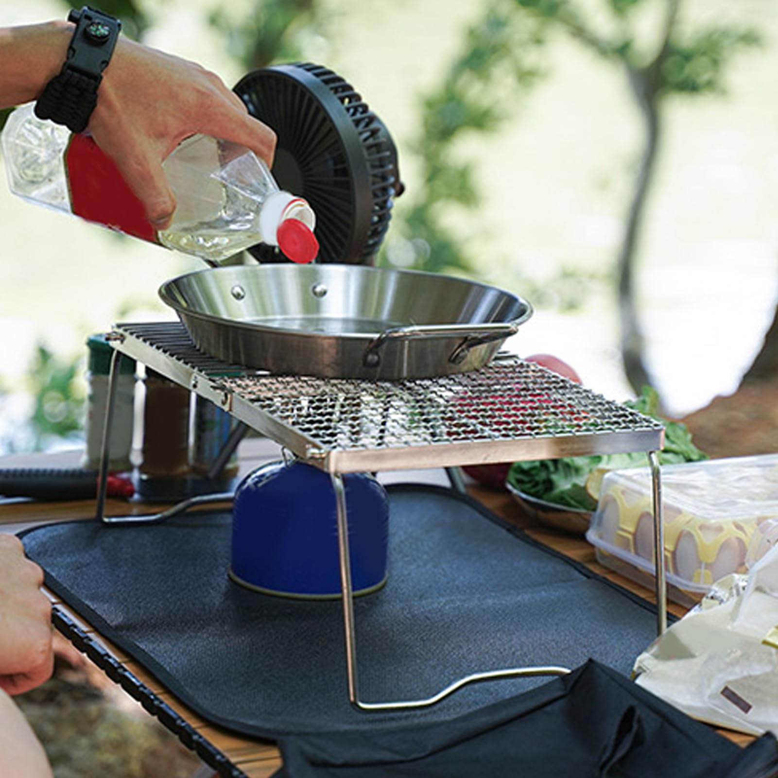 Griglia per Falò Pieghevole, Griglia per Barbecue Pieghevole in Acciaio Inossidabile Addensato, Griglia da Campeggio Portatile per Campeggio All'Aperto, Zaino in Spalla, Picnic