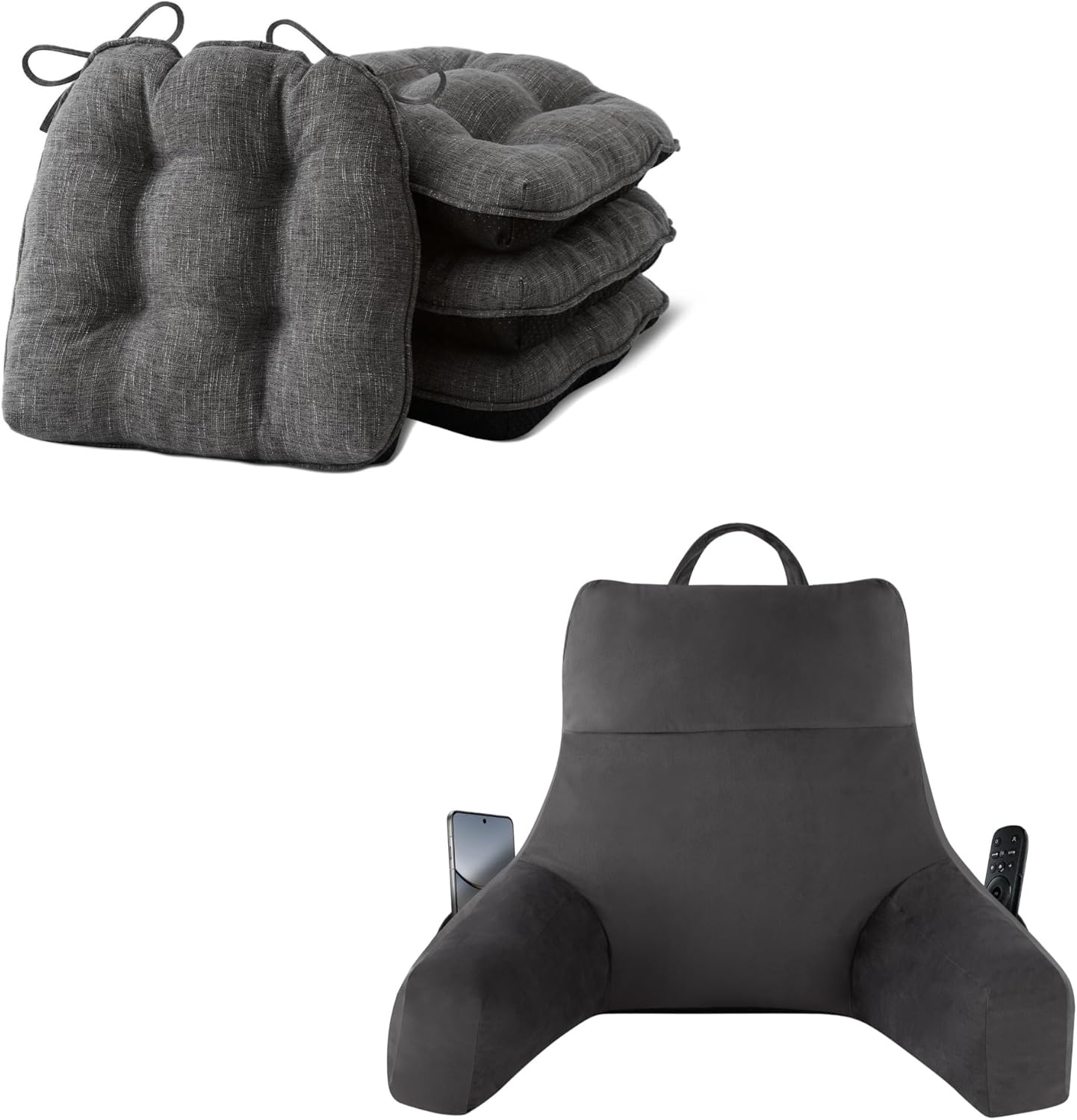 18inch Reading Pillow and Chair Cushions Set of 4 (15.5x15.5x4), Gray