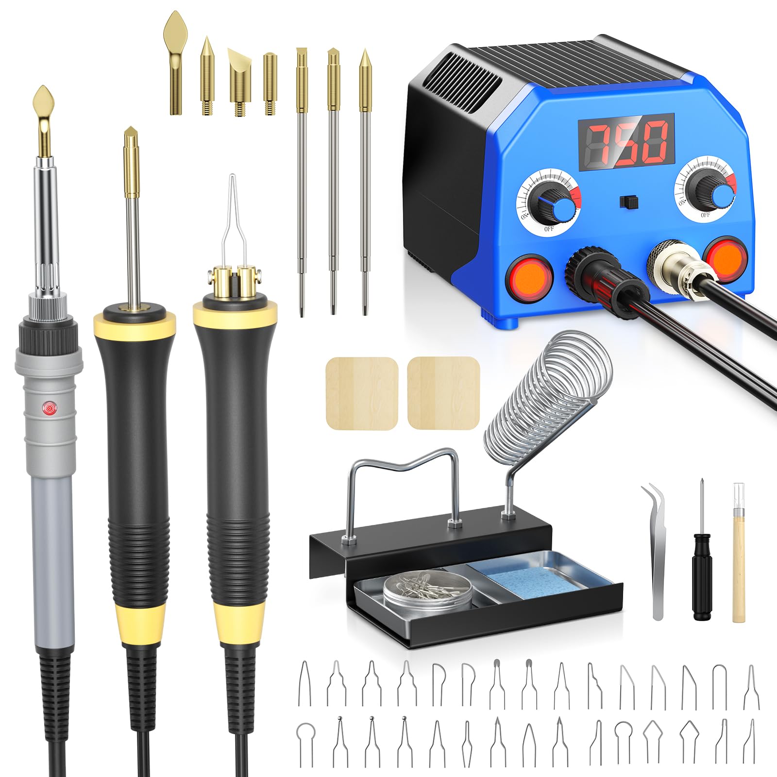 Kit de Quemado de Madera Actualizado con 3 Lápices, 30 Puntas de Alambre y 7 Puntas Sólidas, Herramienta de Pirograbado con Pantalla Digital de Temperatura para Obras de Arte de Pirograbado