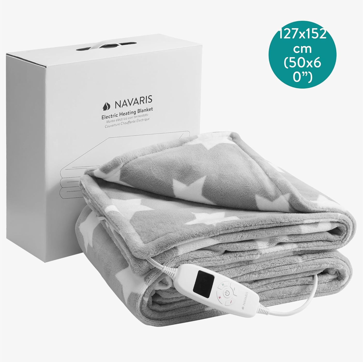 Navaris Heated Throw Blanket - 50x60 in - Comfort with 10 Heat Modes, Plug in Electric Heater Overblanket - Overheat Protection Machine Washable Faux Fur Top Cover Blanket - Stars - Image 8