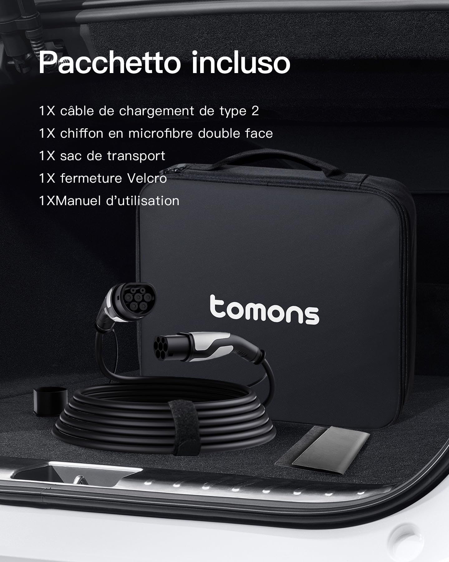 tomons Cavo di Ricarica Rapida da Tipo 2 a Tipo 2, 22 W 32A Elettricità Trifase 5 M, per Veicoli Elettrici e PHEV, Compatibile con Modello S/X/Y/3, ID.3, ID.4, E-Tron, Zoe, Kona, I3, con CE/TUV