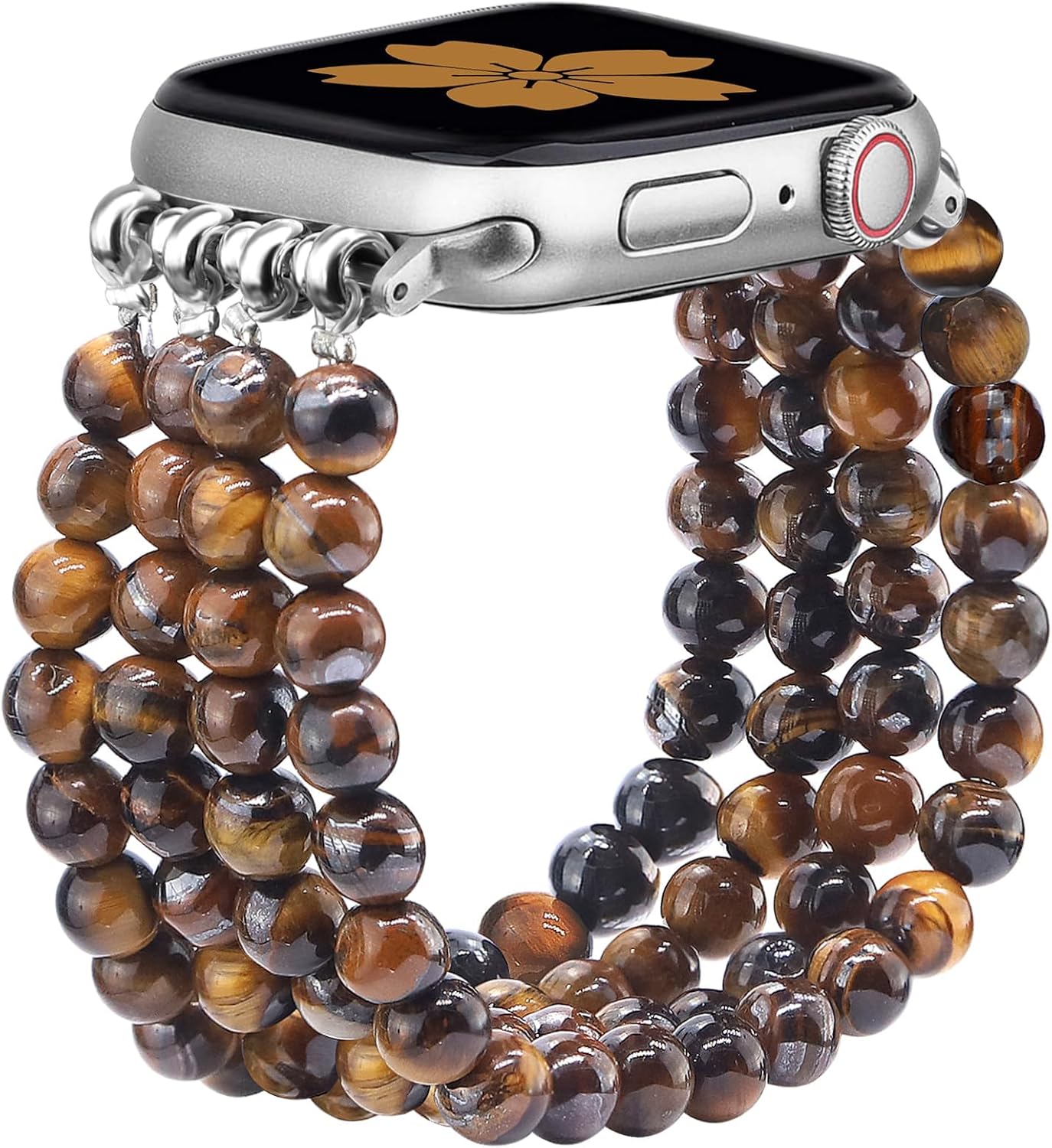 Newlibery Natural Stone Bracelet Beaded-Bands Women Compatible with Apple Watch 38mm 40mm 41mm 42mm (S10/11) Feminine Cute Handmade Stretch Strap for iWatch Series 11/10/9/8/7/6/5/4/3/2/1 SE 3/2/1