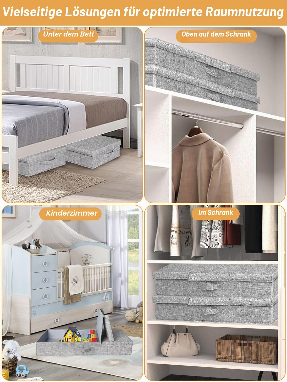 Unterbett-Aufbewahrung mit Deckeln, 2 Stück, große Unterbett-Aufbewahrungsbehälter für Kleidung mit 3 Griffen, faltbar, niedriges Profil, stapelbar, für Decke, Schuh, Schlafzimmer, 79 x 40.6 x 14 cm