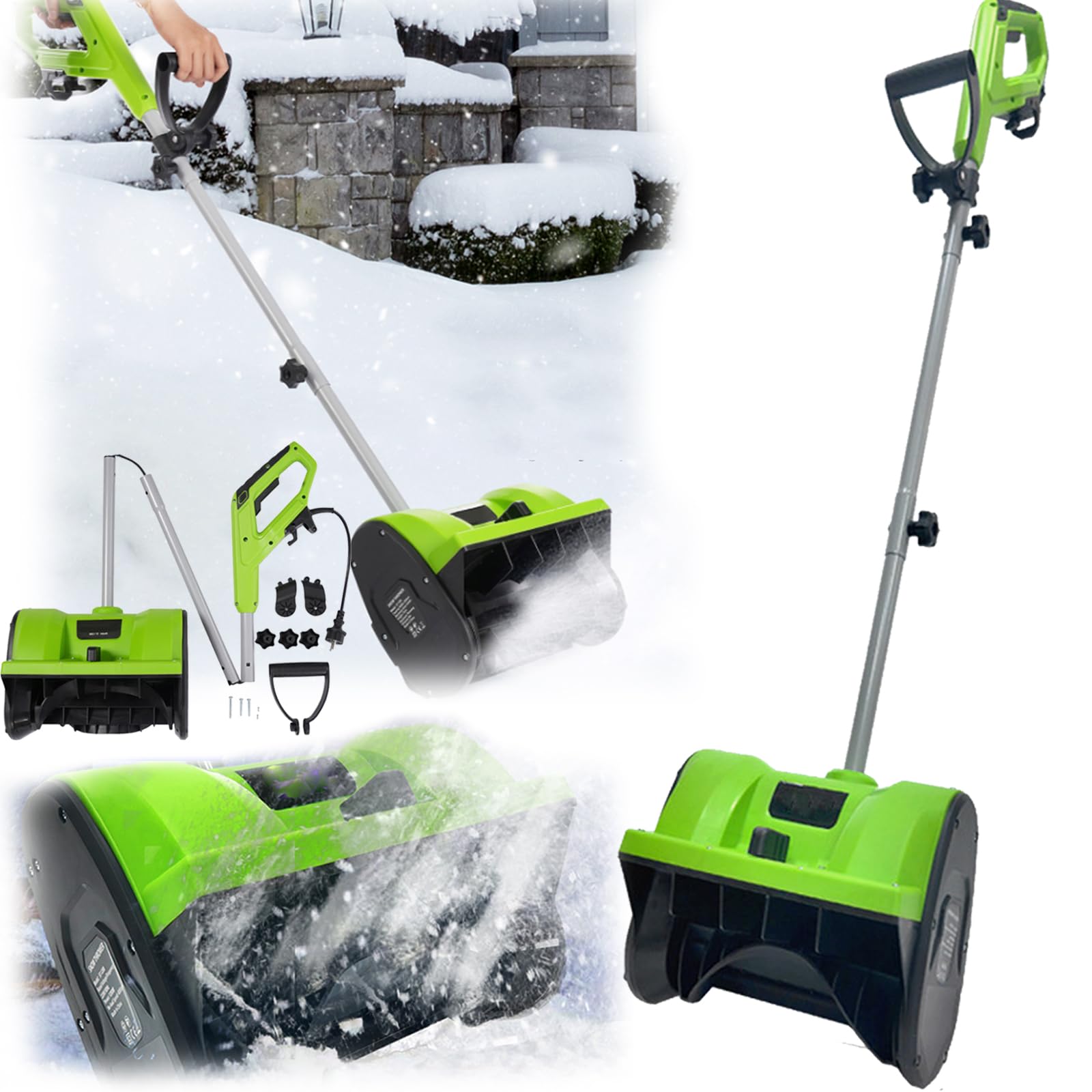Sopladores Nieve, 1200W Barredora Nieve Soplador Eléctrico Barredora 220V Exteriores Dirección Lanzamiento Nieve Ajustable Mango 180 ° 3500 Rpm Distancia Máxima Lanzamiento 8M 32cm Ancho Barrido Nieve