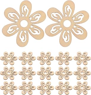 HEALLILY 20 Pcs DIY Unfinished Wood Flower Shapes for Crafts, Floral Hollow Design Wooden Cutouts for Decoration, Hats, Clothes, Party Ornaments