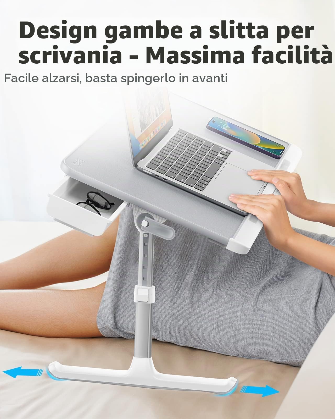SAIJITavolino Regolabile per Laptop, Pieghevole e Portatile, Cassetti per Oggetti, PVC Pelle