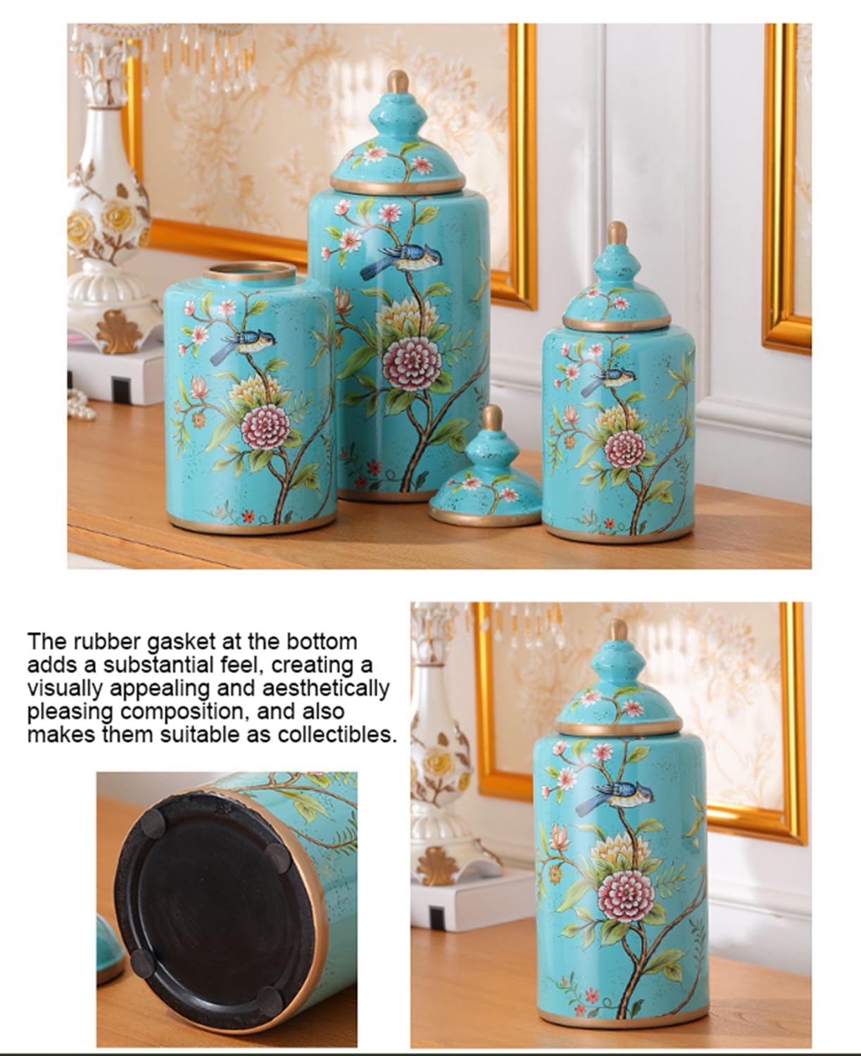 Jarrón decorativo porcelana tapa, tarro jengibre almacenamiento cocina.