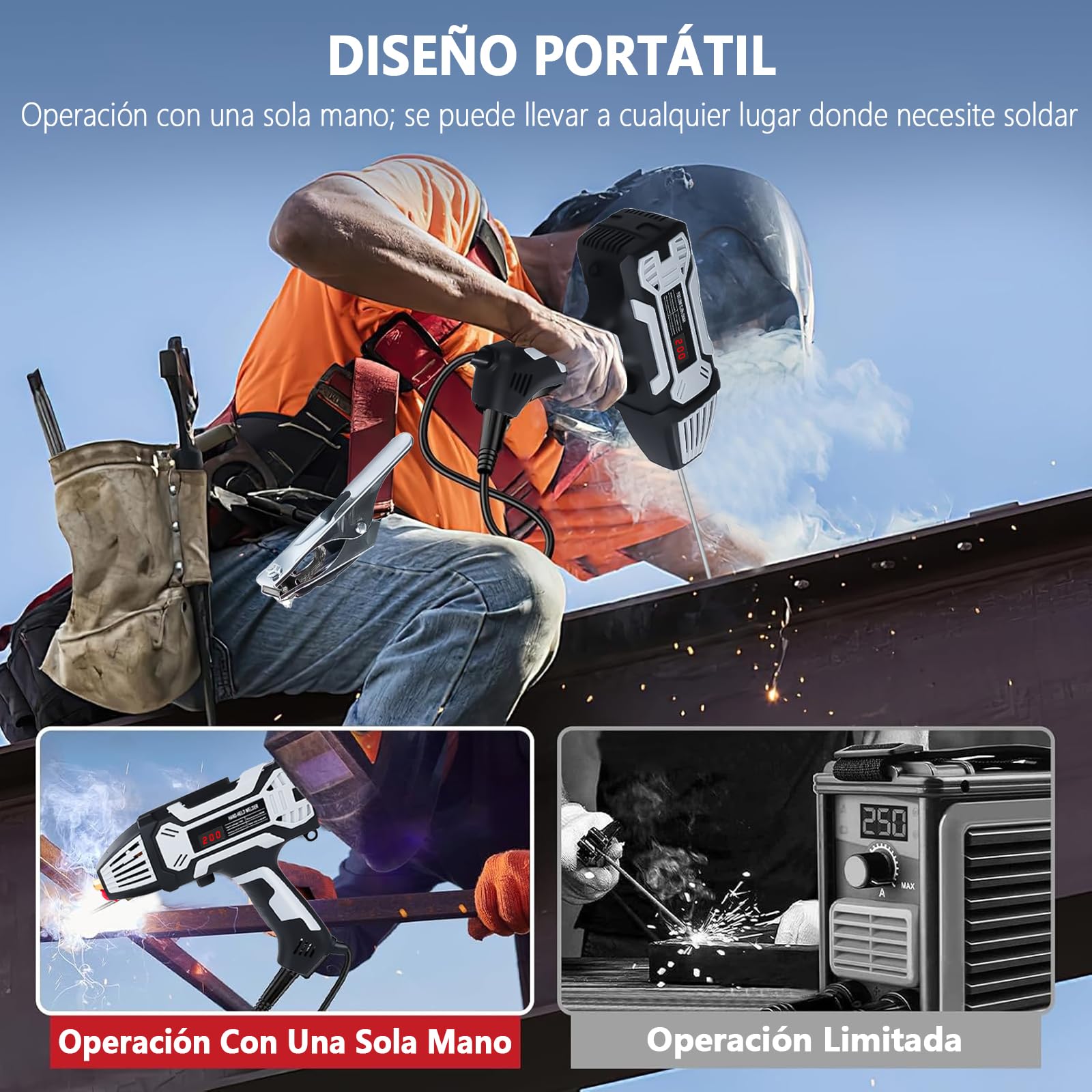 Soldador Portatil Inversor IGBT, Soldadora al Arco 20-200A Ajustable, con 10 Varillas de Soldadura, Maquina de Soldar Electrodo 1.6-3.2mm