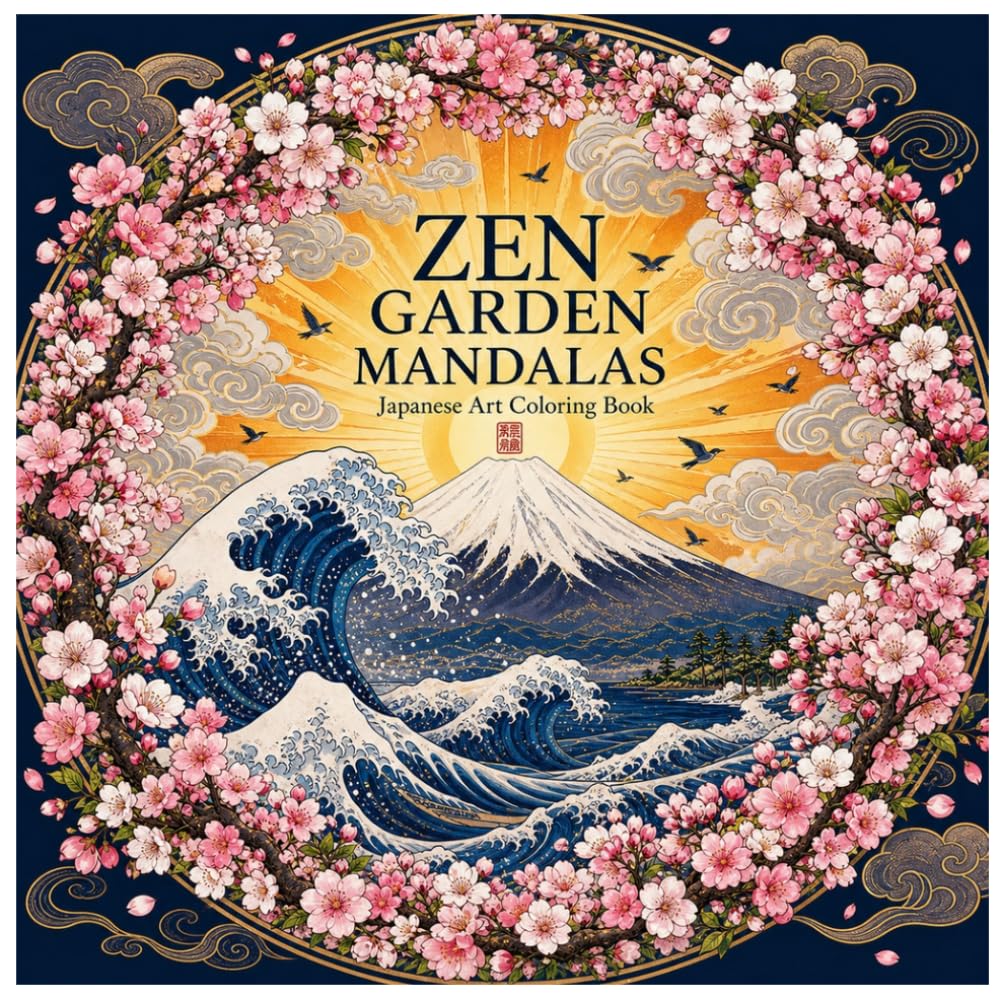 ZEN GARDEN MANDALAS: Japanese Art Coloring Book: Fuji, Sakura & Waves - Mindful Coloring for Stress Relief (Kurihana Art)