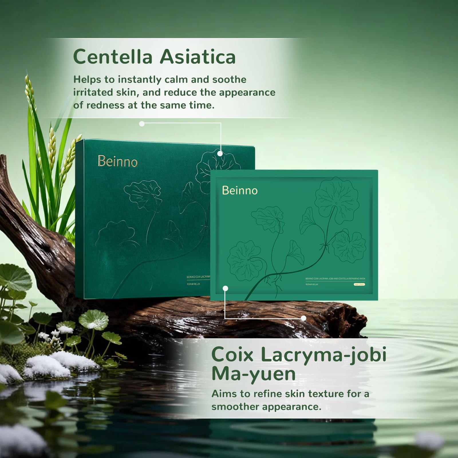 Mascarillas Faciales calmante Centella Asiatica - cuidado de la piel para apoyar la barrera cutánea, fortalecer la resistencia de la piel, hidratar y nutrir, paquete de 5