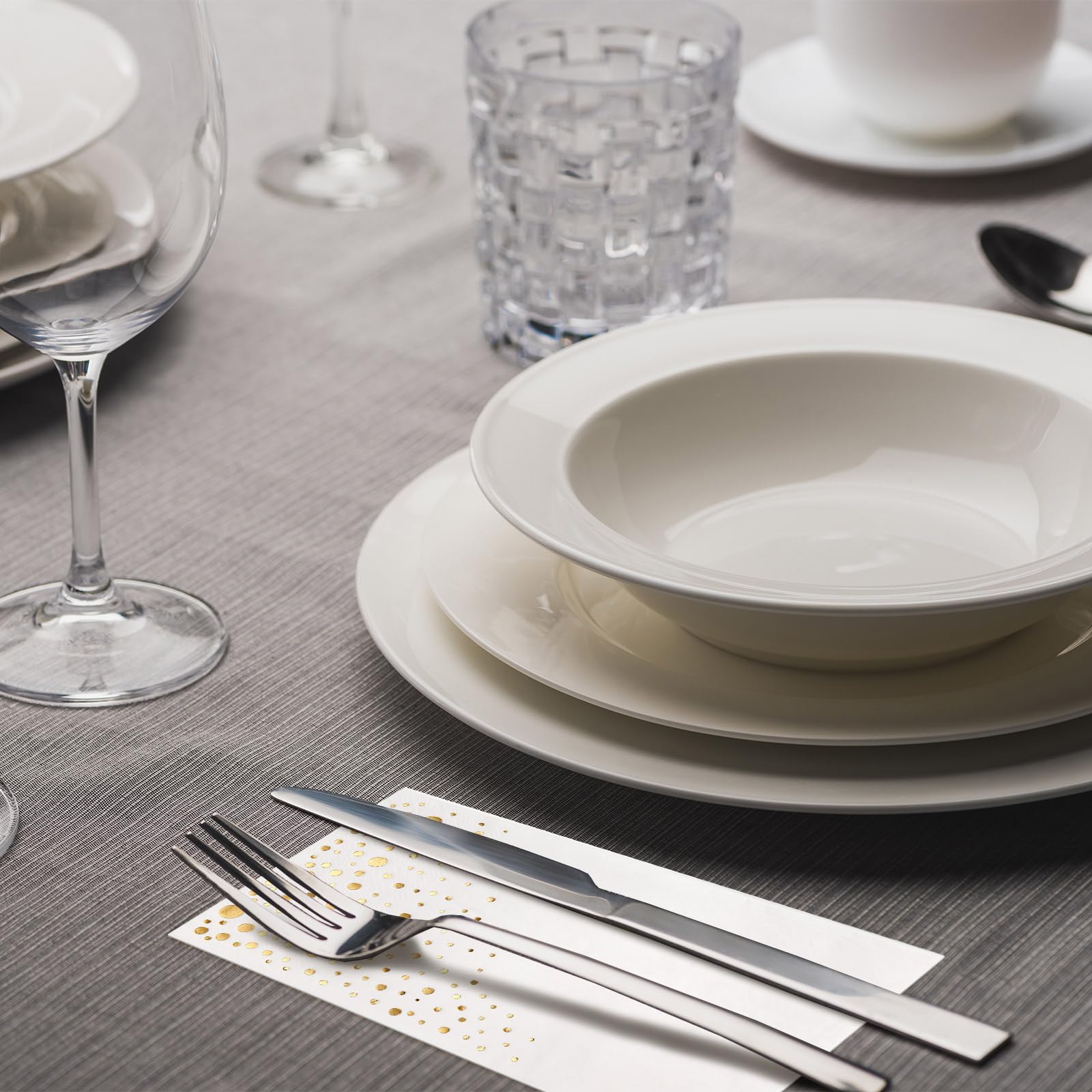 Elegantes servilletas doradas para cena, paquete de 100 servilletas blancas y doradas, desechables de 7.5 x 4.25 pulgadas, para fiestas, servilletas de fiesta doradas, servilletas desechables para
