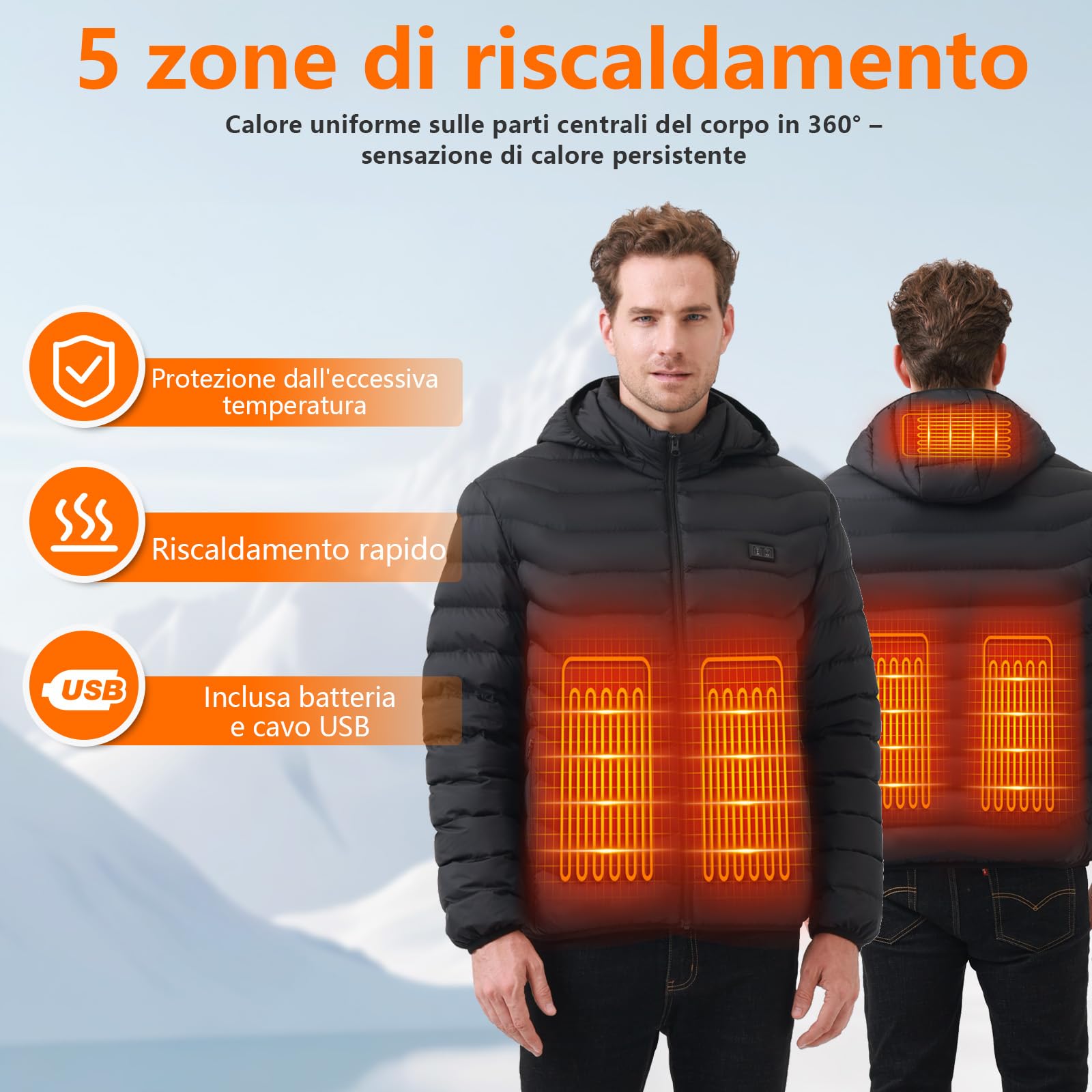 Gilet Riscaldato per Uomo e Donna, Giubbotto Riscaldato 10000mAh Giacca Riscaldata Elettrico Doppi Controller per Escursionismo all'aperto,Caccia