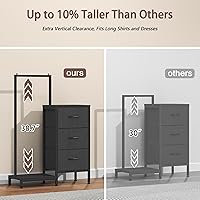 Vista 3 de Cómoda AFLUI para dormitorio con estante para colgar, cómoda de 3 cajones para dormitorio - Negro