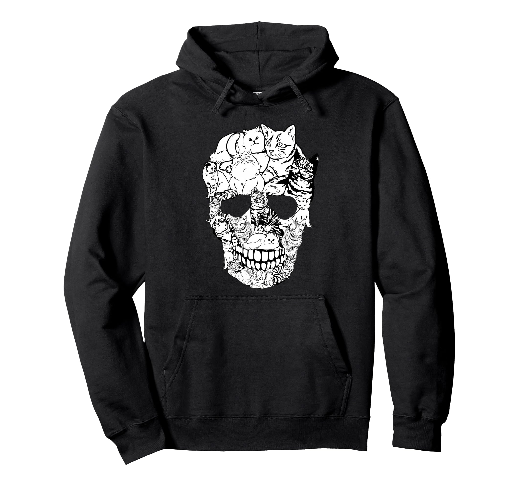 Cat Skull Hoodie Sweatshirt - Scary Halloween Skeleton Cat Pullover Hoodie