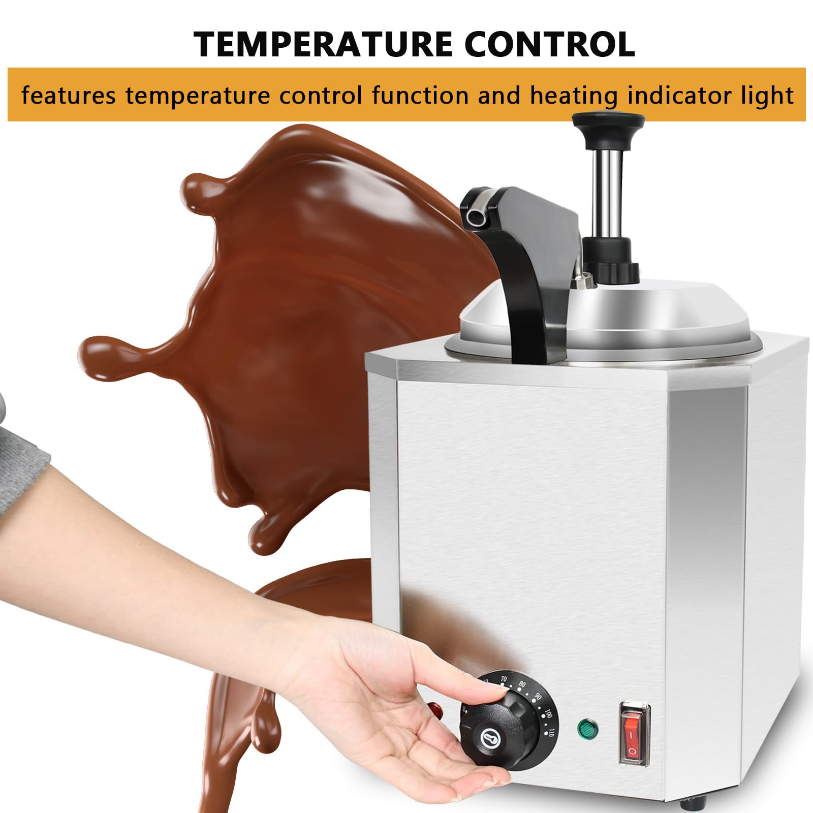 Dispenser di formaggio con pompa, 2,4 Qt Hot Fudge Warmer, riscaldatore commerciale per salse alimentari, temperatura regolabile 30-110 ℃ per riscaldare varie salse
