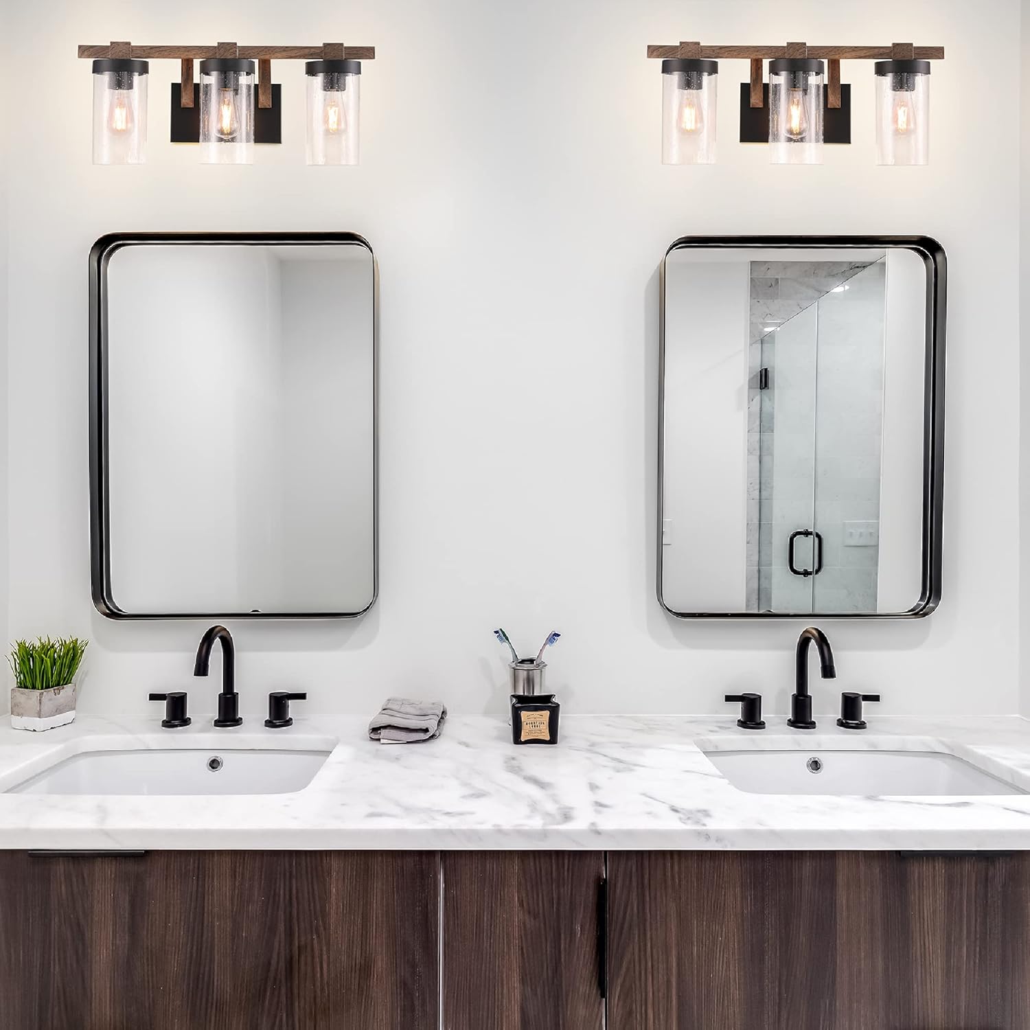 Ultralux Oil Rubbed Bronze Rustic Vanity 3-Light, 3 Vintage Style ST19 Light Bulbs Included - 8W, 2700K, Standard E26 Base, Bathroom Lights, Wall Lights for Kitchen, 5 Year Warranty