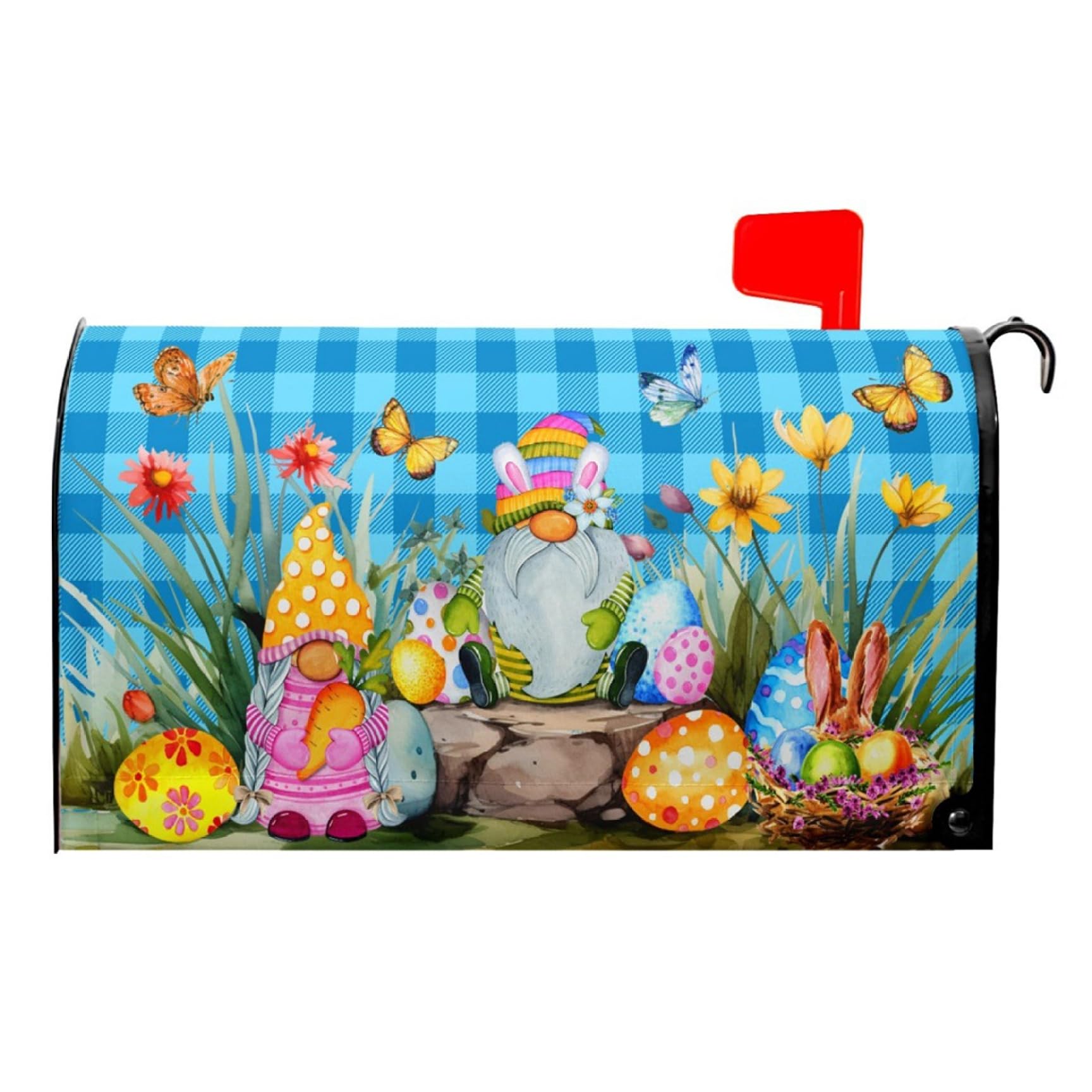 Wall-Mount Mailboxes, Spring Mailbox Covers Magnetic, Decorative Mailbox Cover with Colorful Easter Gnome & Eggs Design, Easy Magnetic Installation, for Outdoor Mail Box (18x21 Inches)