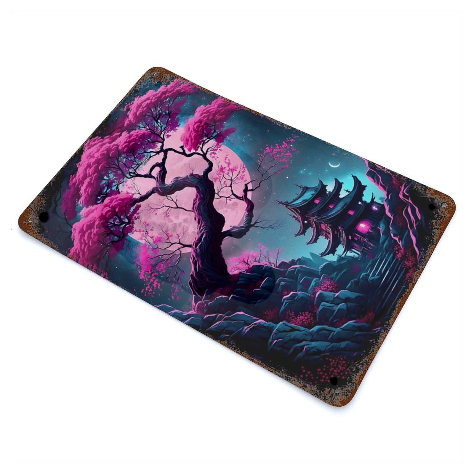 Mystical Tree 10 Vintage Wall Sign 11.8"x7.9", Rust Effect Metal Decor for Living Room, Hallway And Home Decor