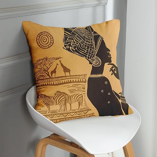 Miniatura 7 de Juego de 4 fundas de almohada decorativas para decoración del hogar, diseño de animales tribales afroamericanos, 18 x 18 pulgadas, fundas de