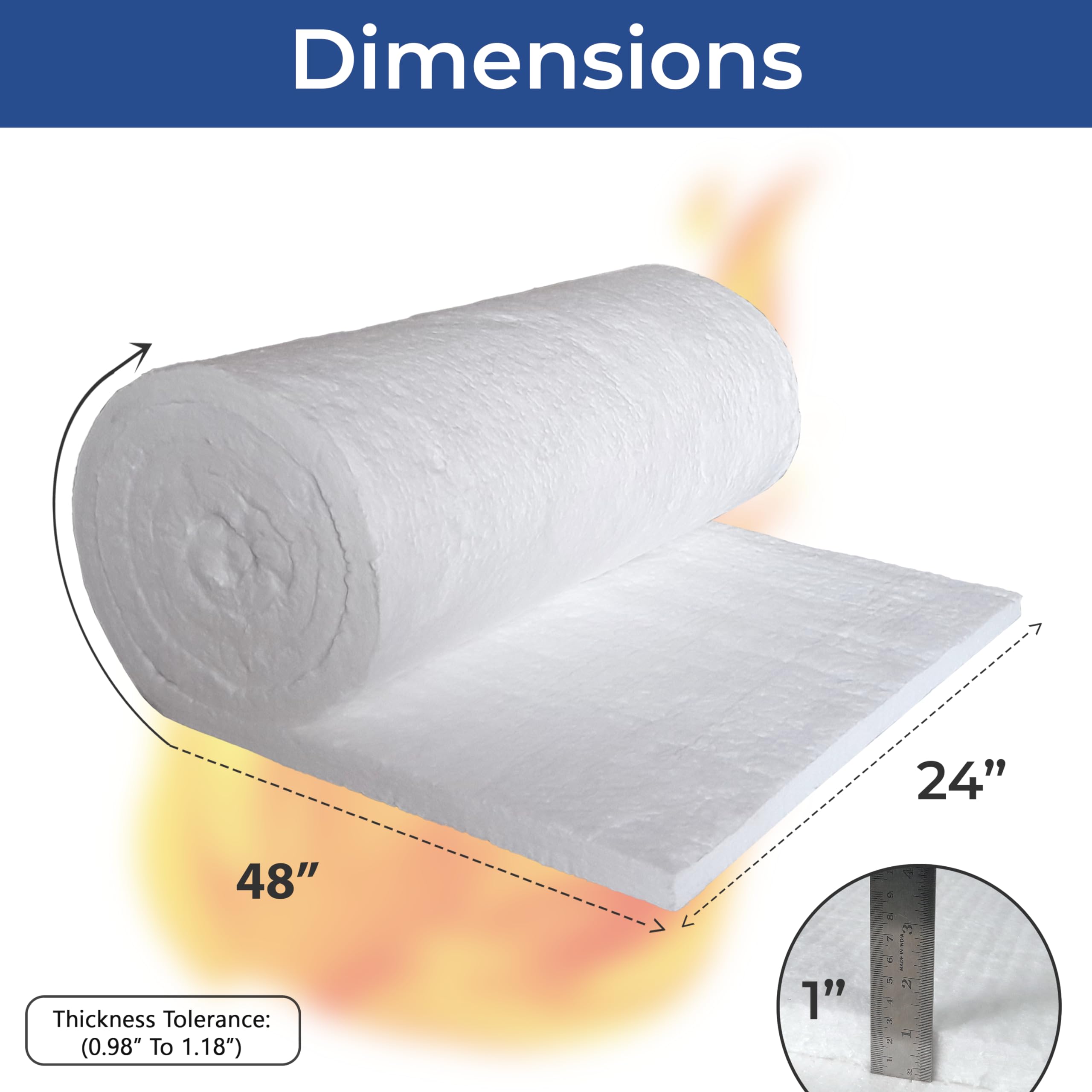 SIMOND STORE Manta aislante de fibra de cerámica, 1 x 24 x 48 pulgadas, 8# 2400F, manta aislante ignífuga para horno de forja, chimenea, caldera, horno, pizza, estufa, lavavajillas y más