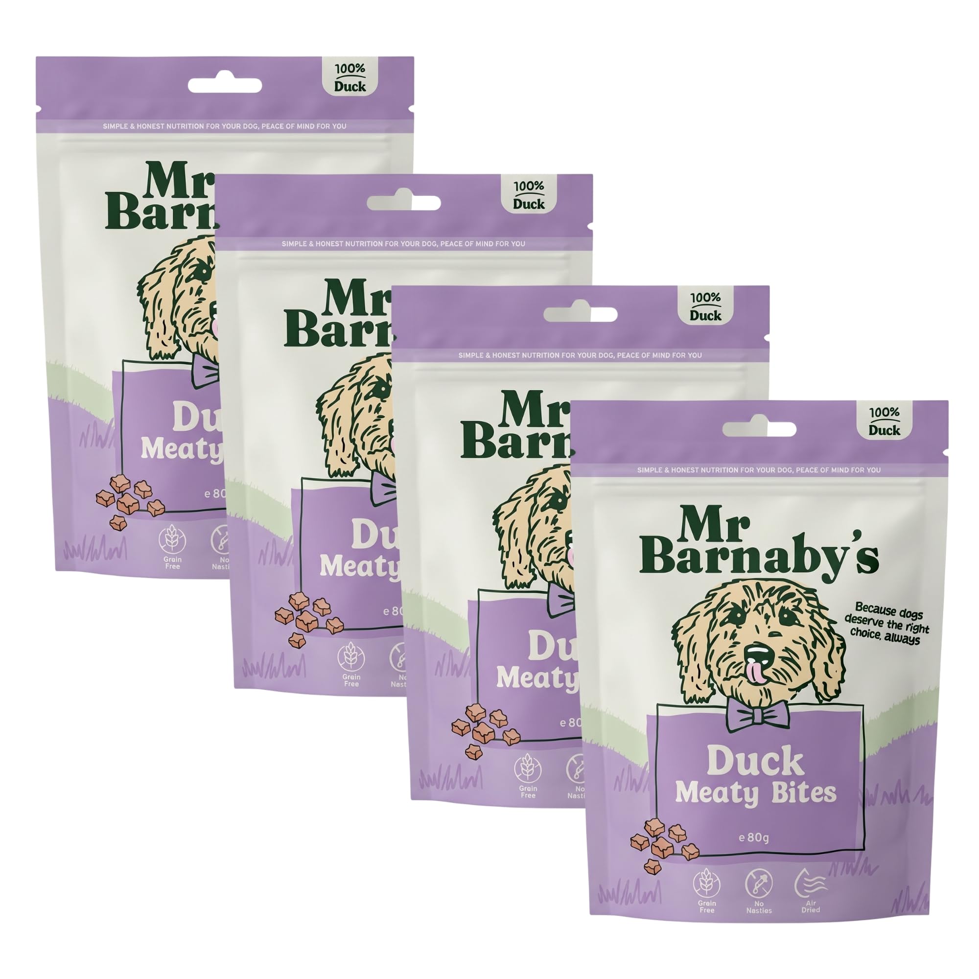 Mr Barnaby's Training Dog Treats - 100% Duck, 4 x 80g - Hypoallergenic, Grain Free & Natural Dog Chews - Puppy Training Treats for Dogs - Air-Dried & High Protein for Puppy, Adult & Senior Dogs