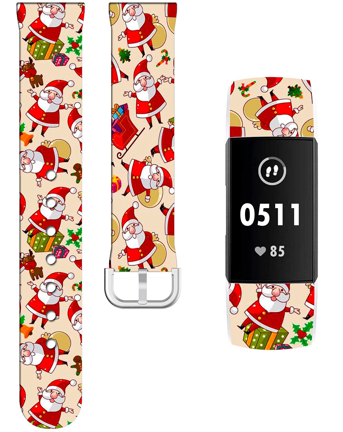 Charge 4 Bands Christmas Silicone for Women - ENDIY Designer Patterned Strap Compatible with Fitbit Charge 3 / Charge 3 SE/Charge 4 Small - Christmas Father Xmas Theme