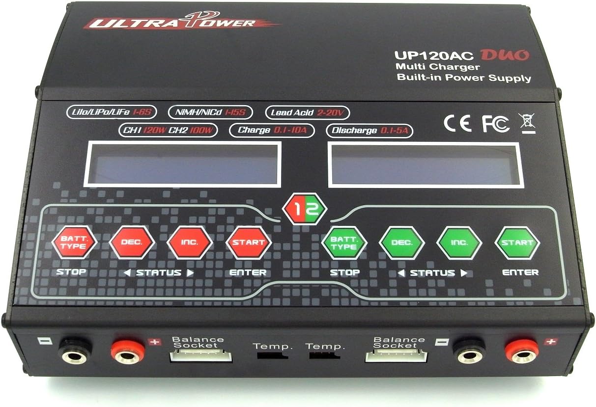 Ultra Power UP120AC Duo Balancing Charger for LiPo LiIon Life NiCd NiMH Lead Acid Battery Packs Battery Packs
