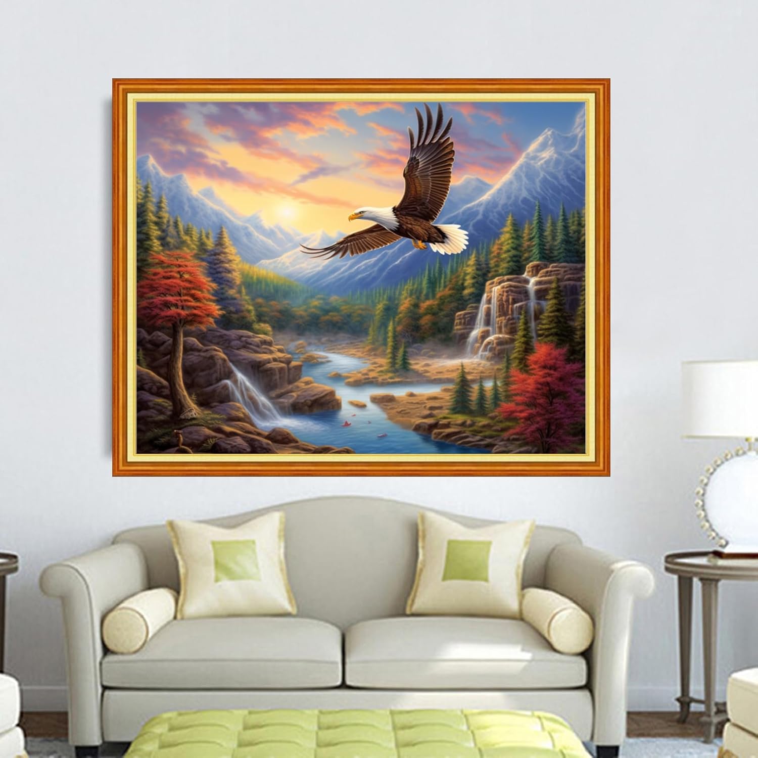 DMCVIVR Stamped Cross Stitch Kits for Adults Beginners Embroidery Kits 11CT Needlepoint Kits Cross Stitch Patterns Embroidery Patterns-Eagle Mountain and River 16x20 inch