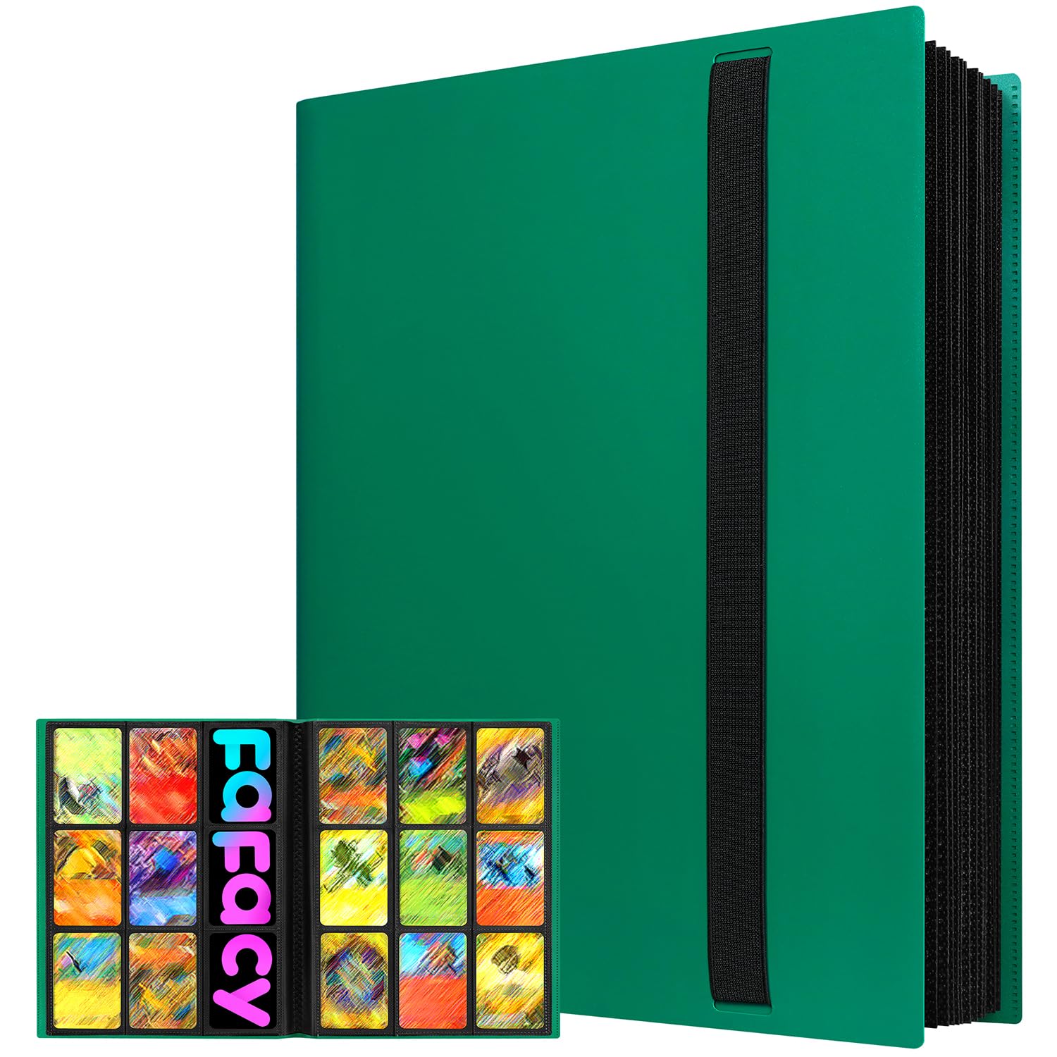 【2026】Trading Card Binder 9 Pocket, Premium Sports Collection Binder Game Cards Book with Sleeves Side Loading, Anti-open Strap Double Sided Waterproof 360 Card Folder