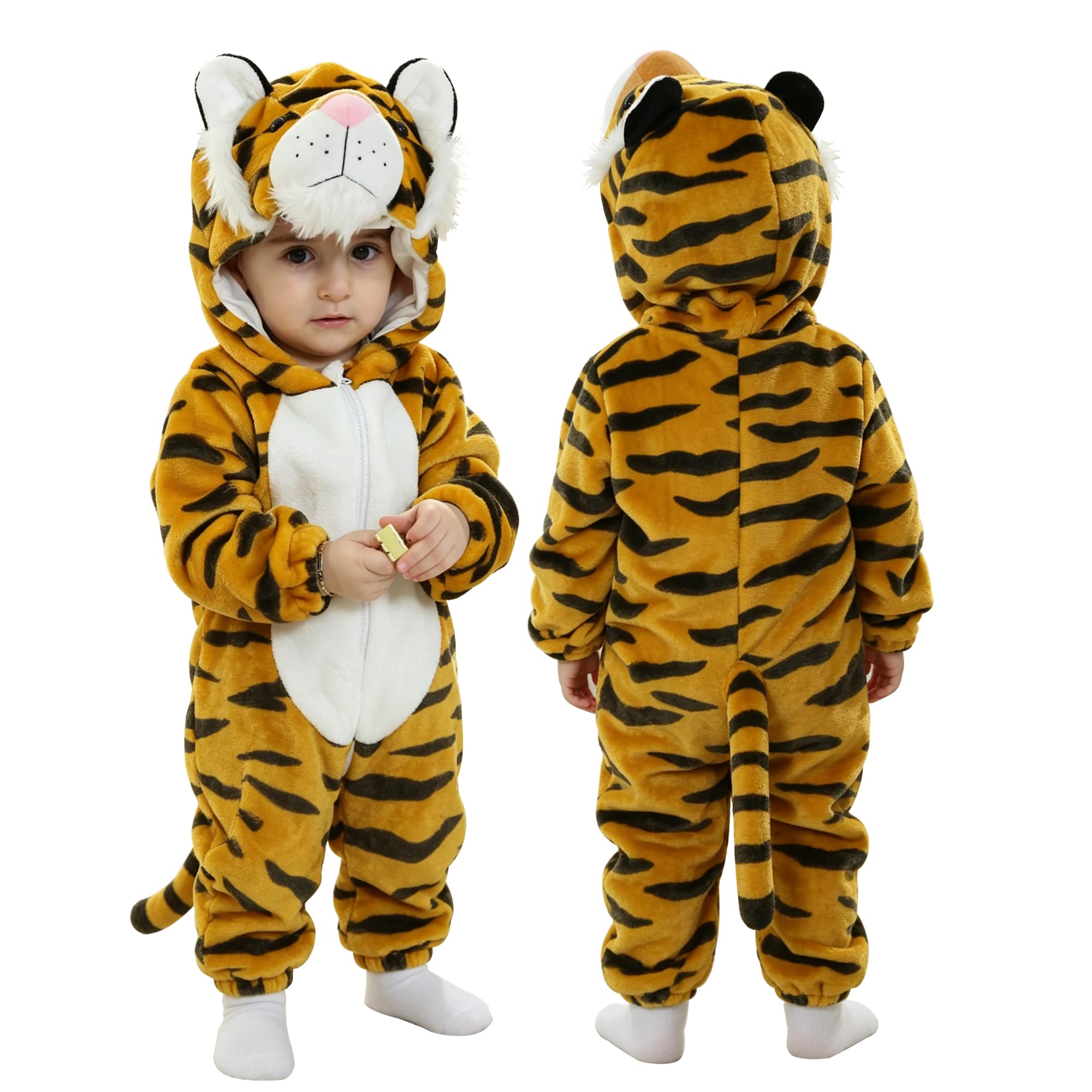 Doladola Tiger Baby's Hooded Onesie Cartoon Animal Romper Baby Loungewear Newborn Outfits Jumpsuit(18-24 Months,)