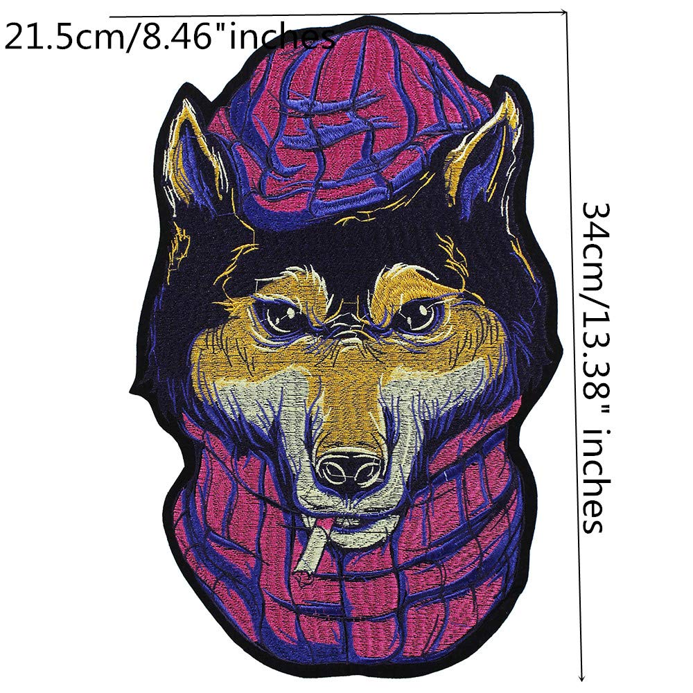 Parche Bordado Grande De Cabeza De Lobo Gris: Aplique Para Coser (28 X 24 Cm) N.° P1004 - México