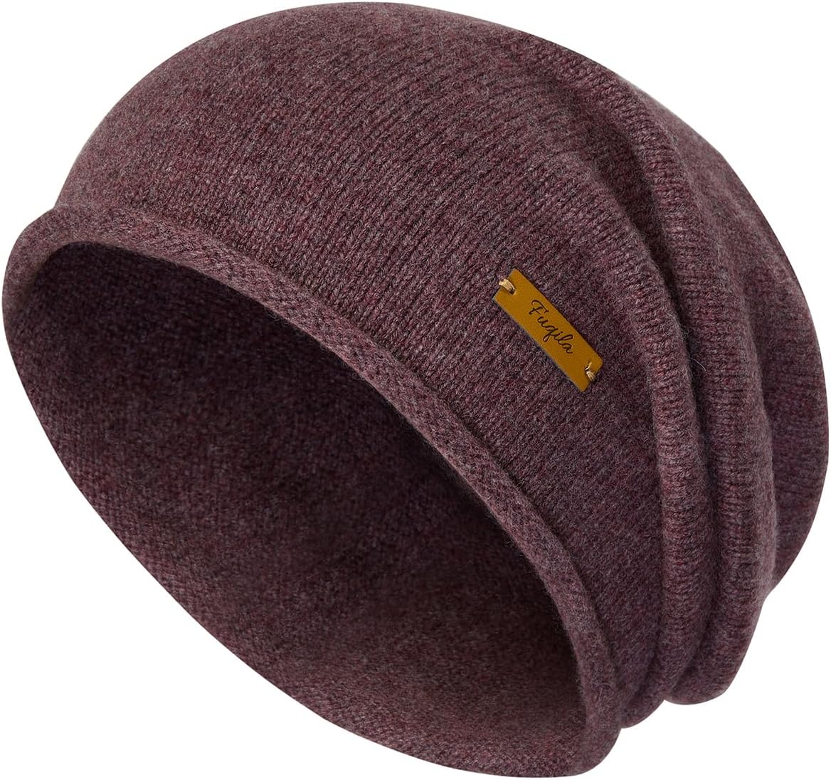 FUQILA 100% Merino Wool Slouchy Beanie Hat, Women Warm Winter Caps Soft, Ladies Breathable & Cozy Stretchy Knitted Skull Cap